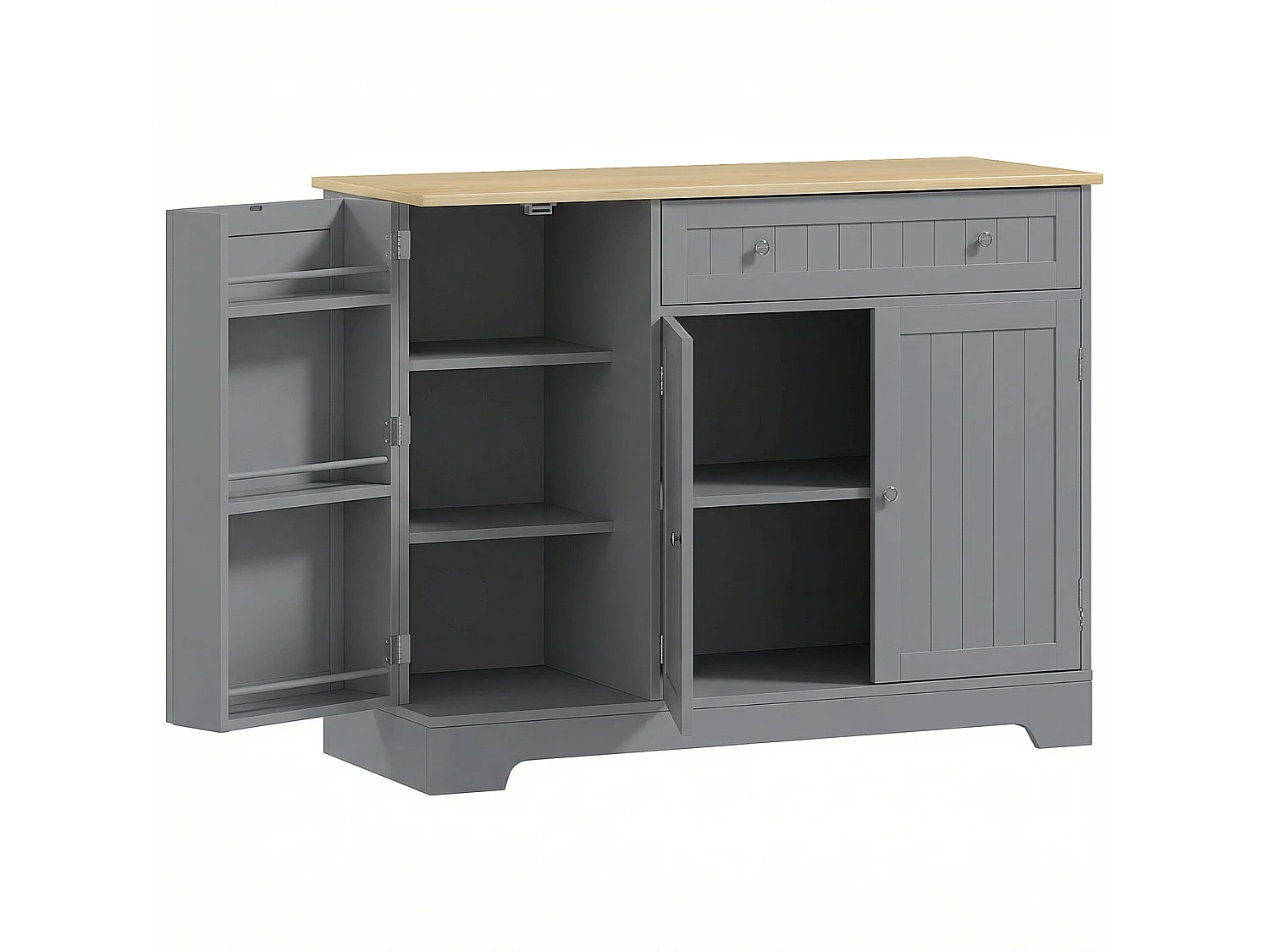 Buffet cuisine 3 portes 6 étagères tiroir coulissant dim. 105 x 40 x 83 cm effet bois clair gris