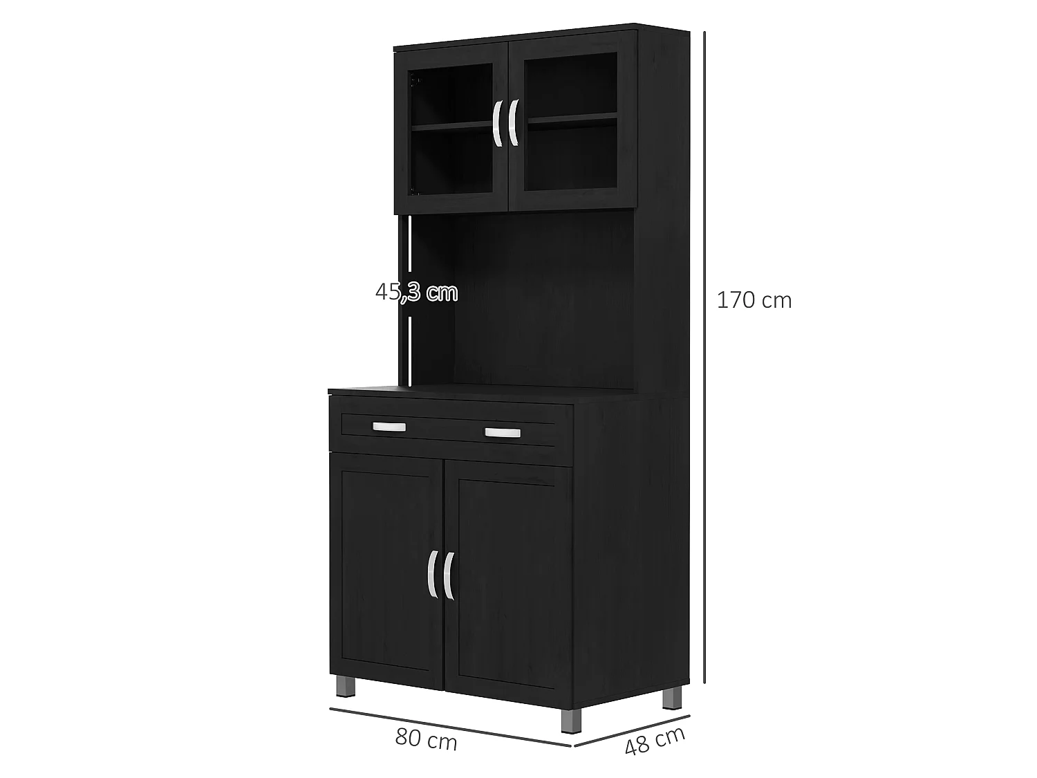 Armoire de cuisine contemporaine multi-rangement 4 portes grand tiroir noir