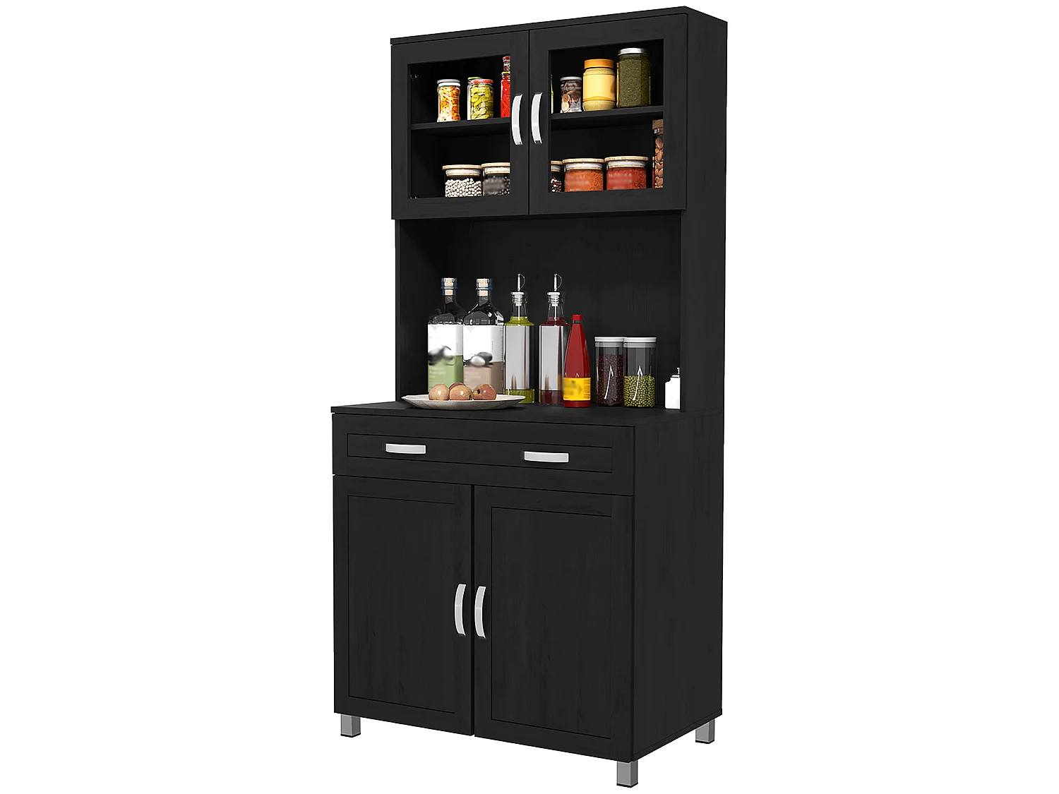 Armoire de cuisine contemporaine multi-rangement 4 portes grand tiroir noir