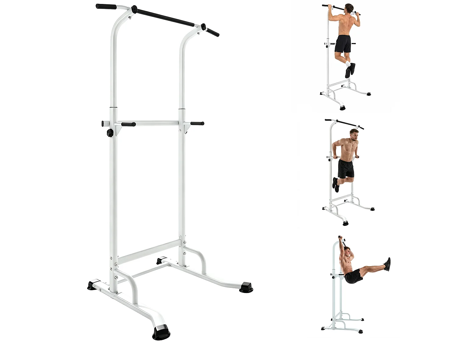 Station de traction et dips - barre de traction autoportante réglable H.176-227cm - acier blanc
