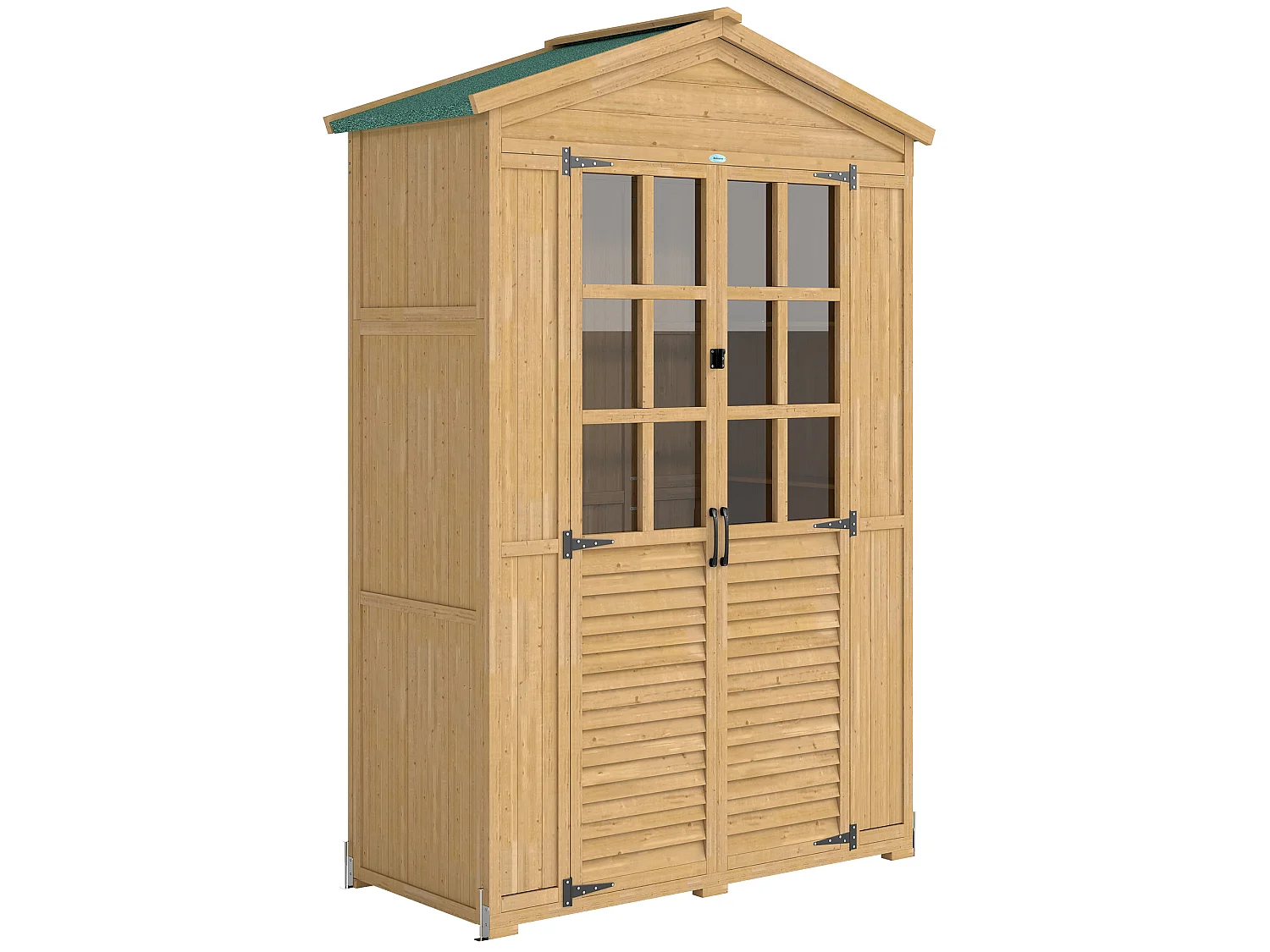 Armoire de jardin 0,6 m² bois acrylique 2 portes 3 étagères toit double pente bitumé