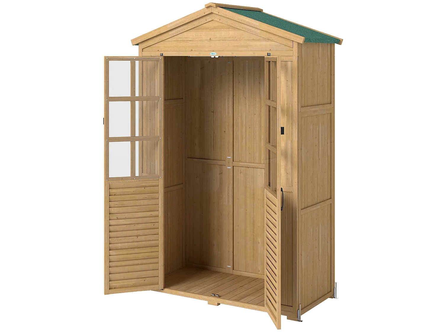 Armoire de jardin 0,6 m² bois acrylique 2 portes 3 étagères toit double pente bitumé