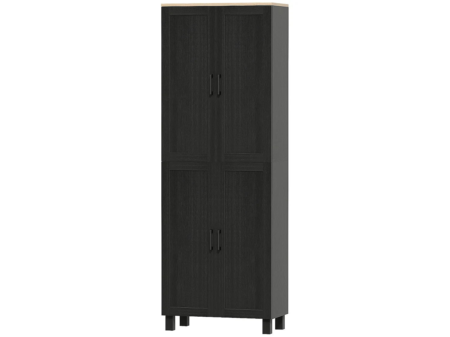 Buffet haut - armoire de cuisine - 5 étagères - poignées métal noir effet bois clair noir