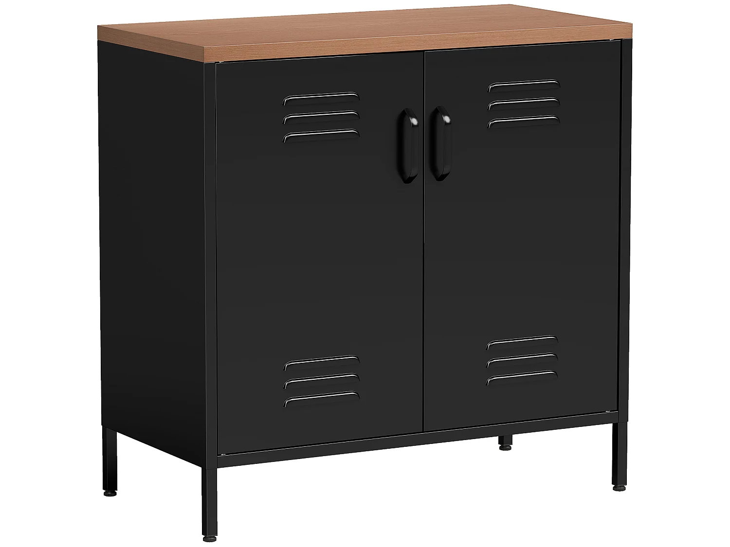 Buffet métal bois 2 portes étagère 80 x 40 x 80 cm