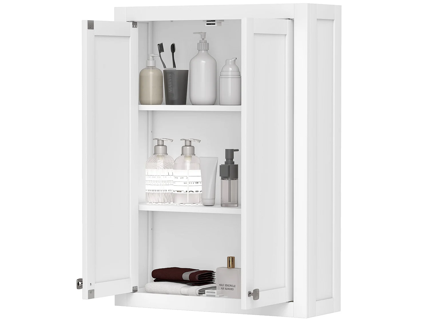 Armoire murale de salle de bain 3 niveaux 2 portes étagère bois blanc