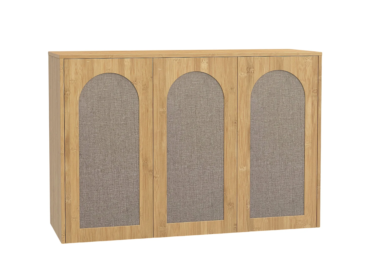Armoire murale salle de bain effet bois bambou et rotin 3 portes 2 étagères