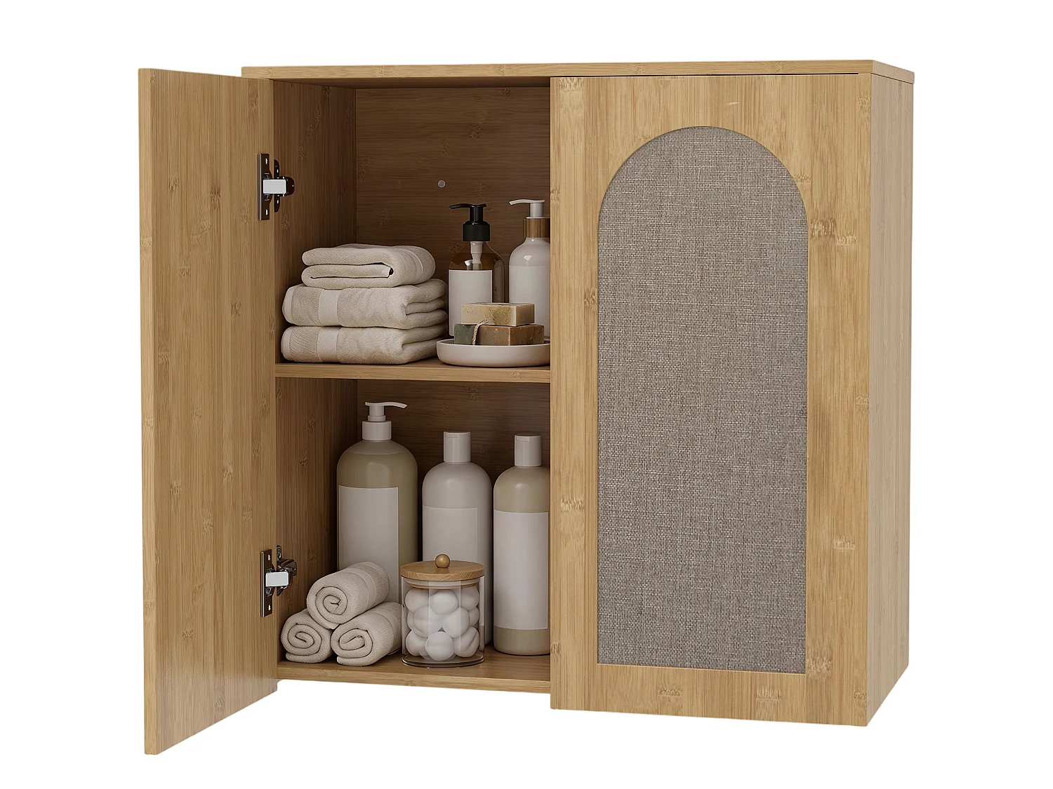 Armoire murale salle de bain effet bois bambou et rotin 2 portes étagère