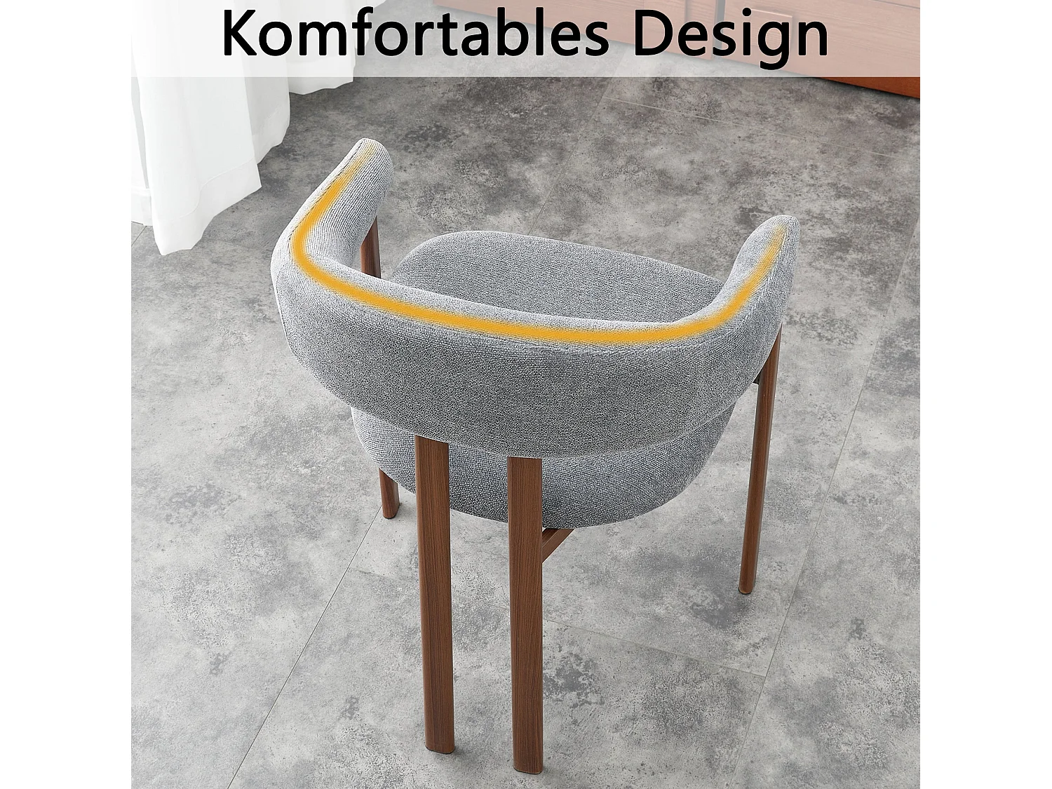 Lot de 2 chaises en lin gris clair, pieds métalliques effet bois noyer