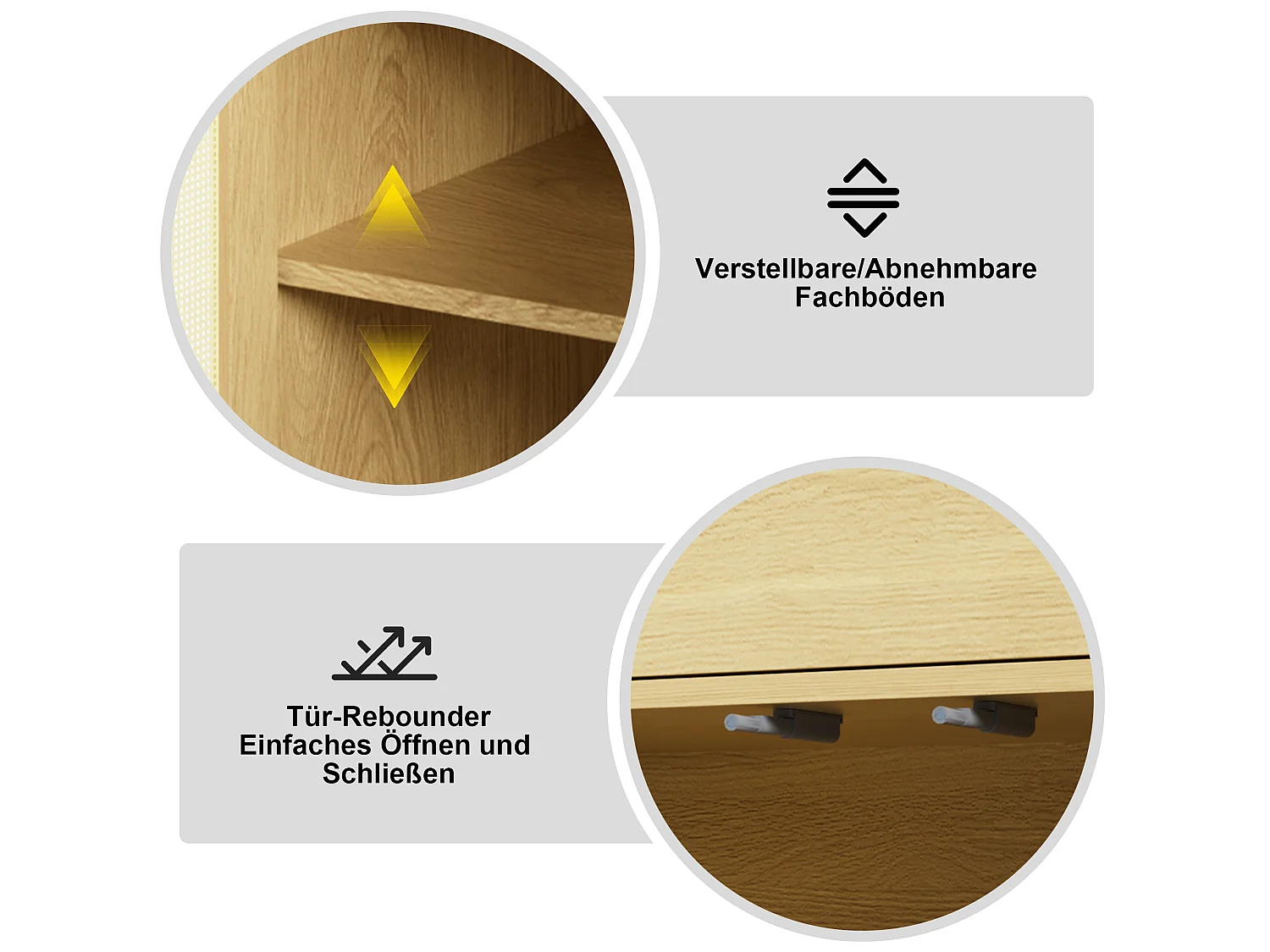 Meuble à chaussures effet bois et en rotin avec 2 portes, 4 étagères