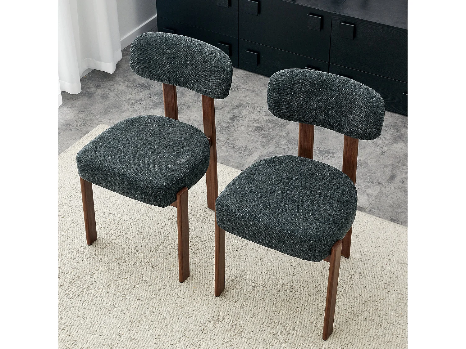 Lot de 2 chaises de salle à manger en lin noir,  dossier courbé