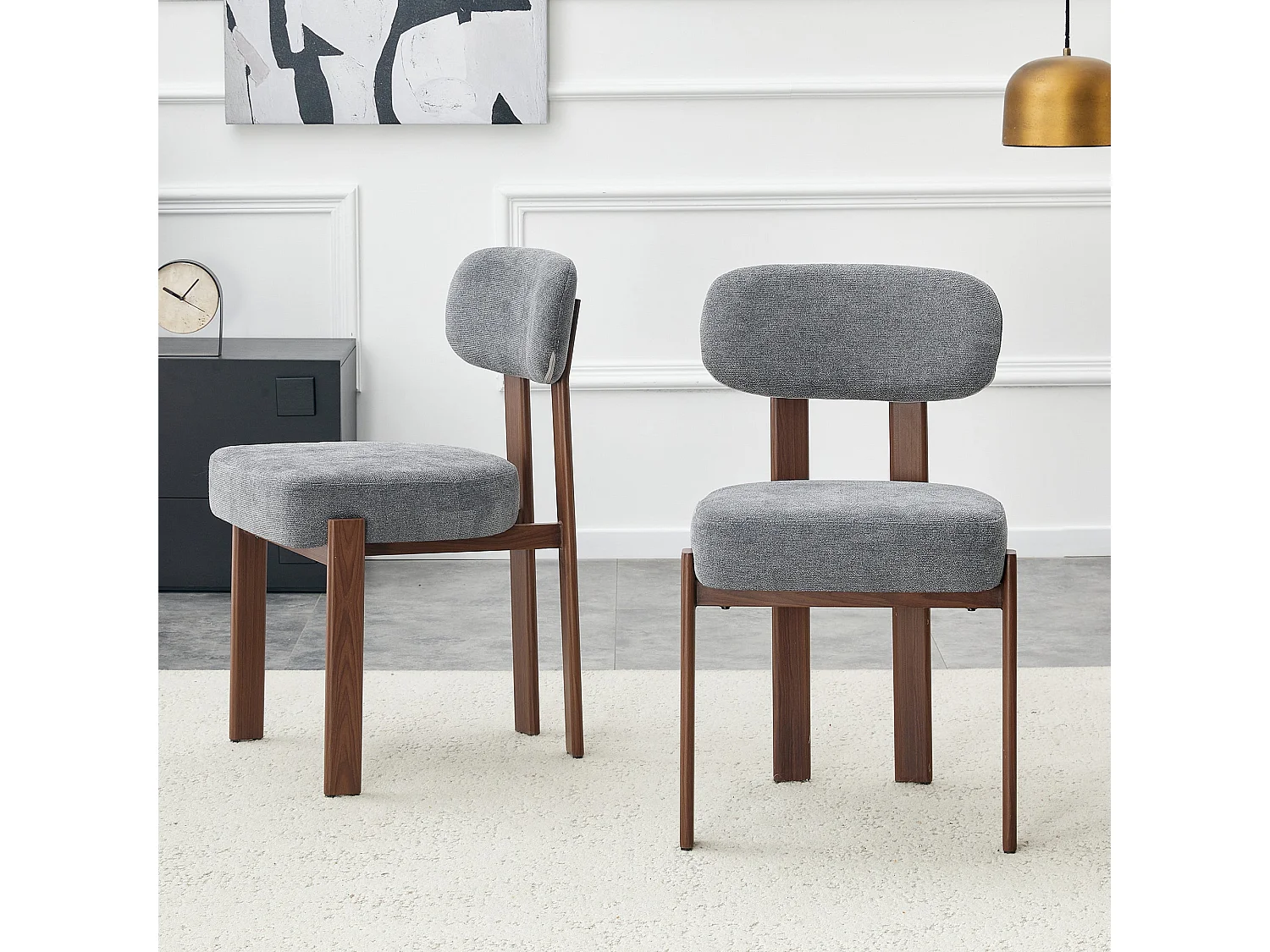 Lot de 2 chaises de salle à manger tissu noir dossier incurvé