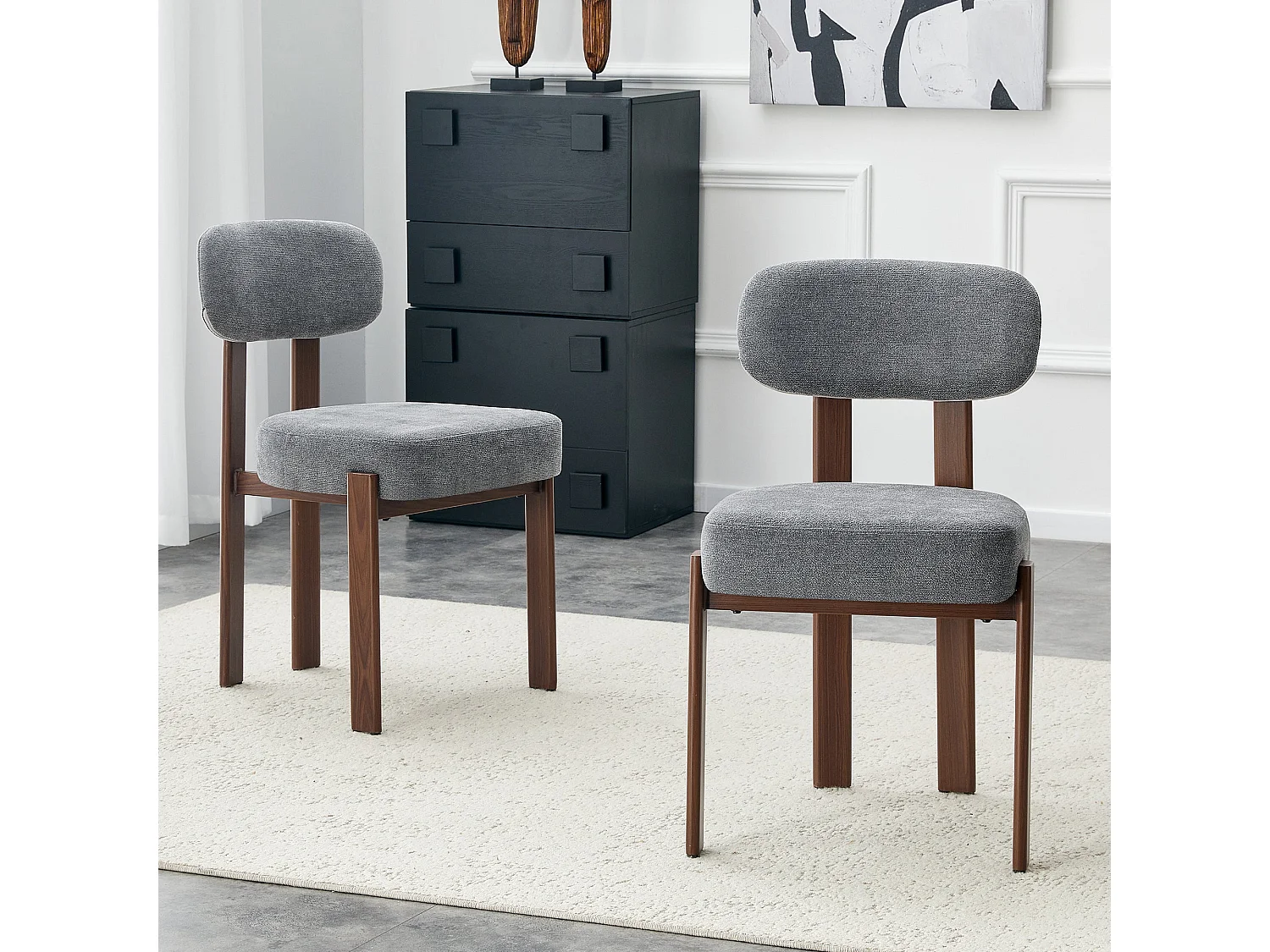 Lot de 2 chaises de salle à manger tissu noir dossier incurvé