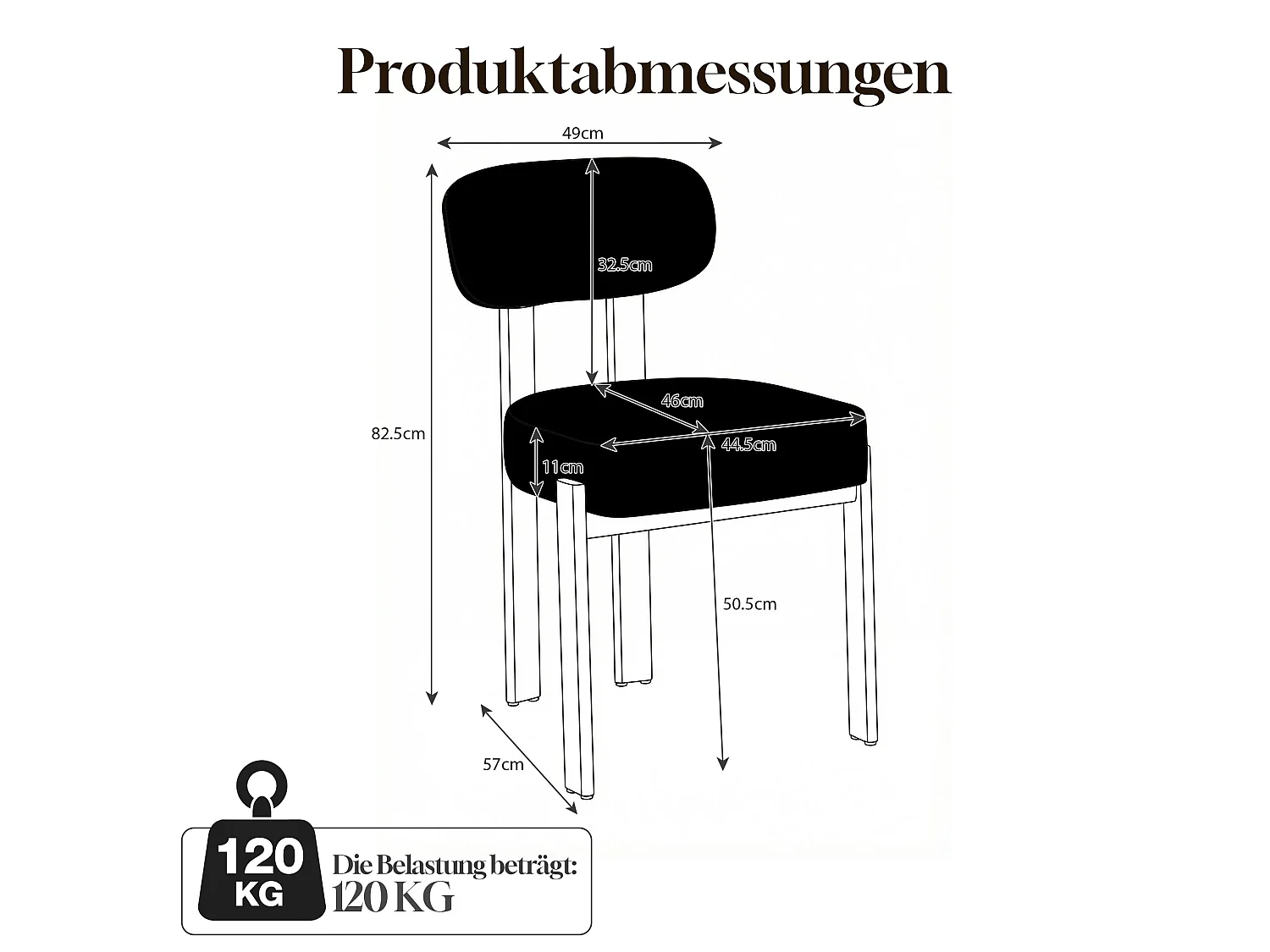 Lot de 2 chaises de salle à manger tissu noir dossier incurvé