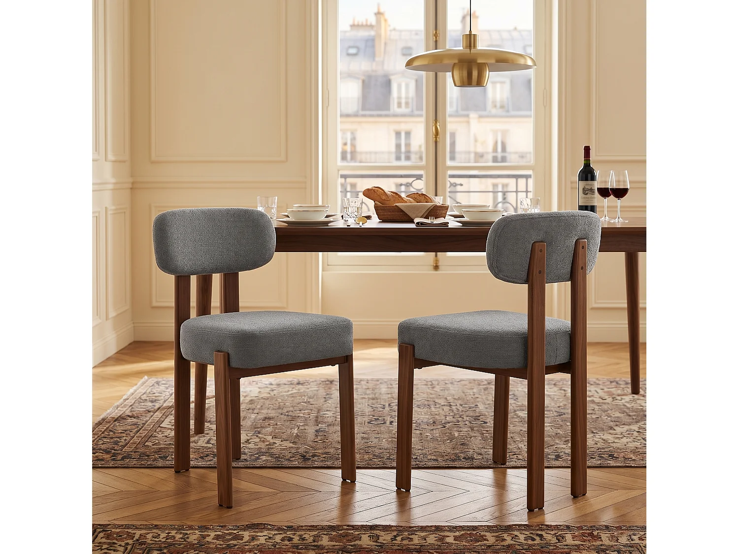 Lot de 2 chaises de salle à manger tissu noir dossier incurvé