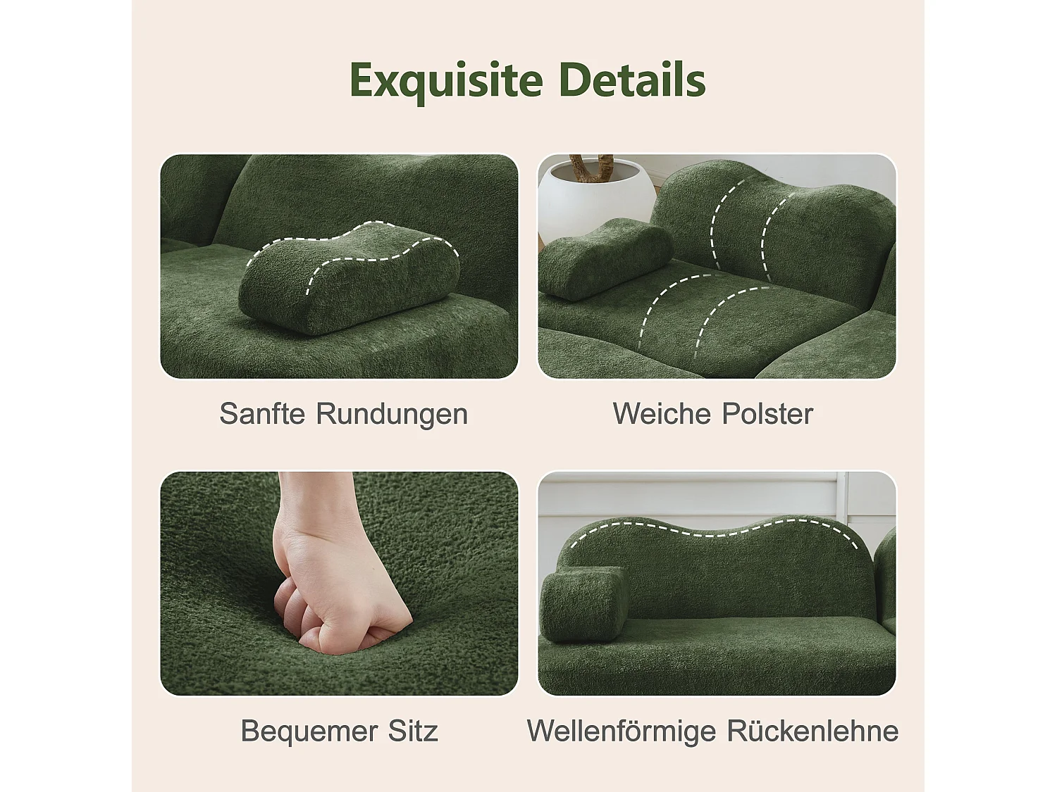 Canapé d'angle modulaire 3 places en velours vert avec pouf