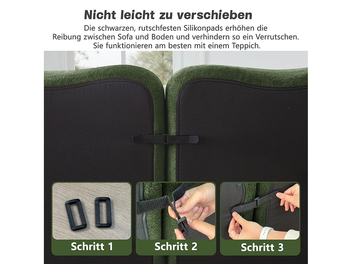 Canapé d'angle modulaire 3 places en velours vert avec pouf