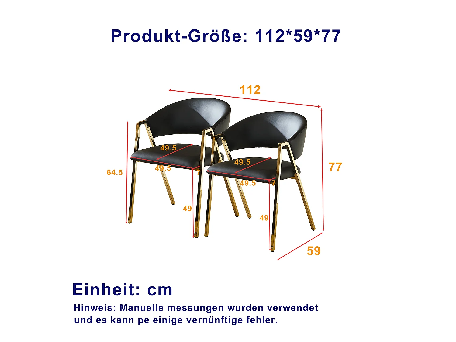 Lot de 2 chaises de salle à manger en similicuir noir cadre métal doré