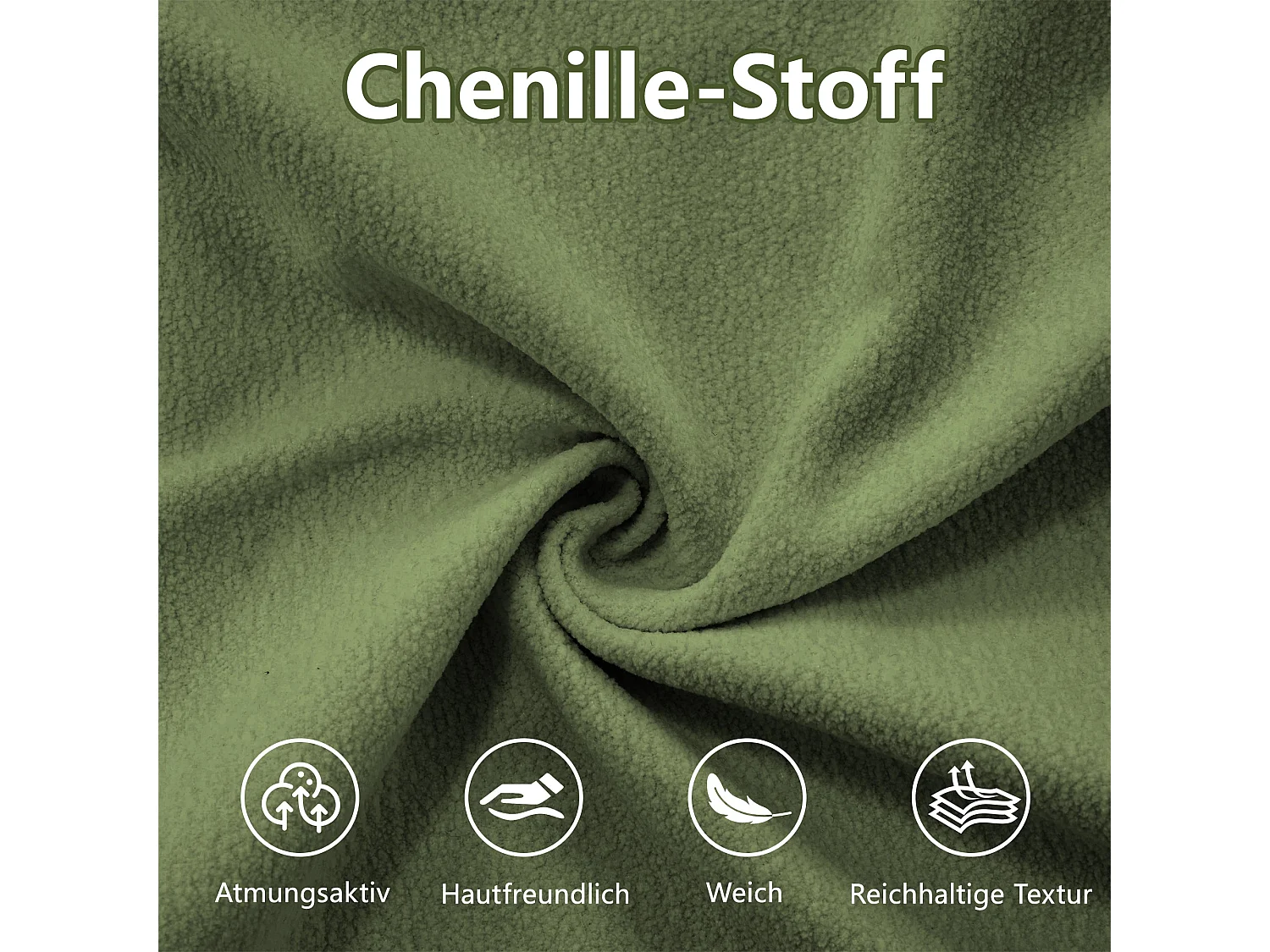 Canapé d'angle 3 places capitonné en chenille vert, avec pouf