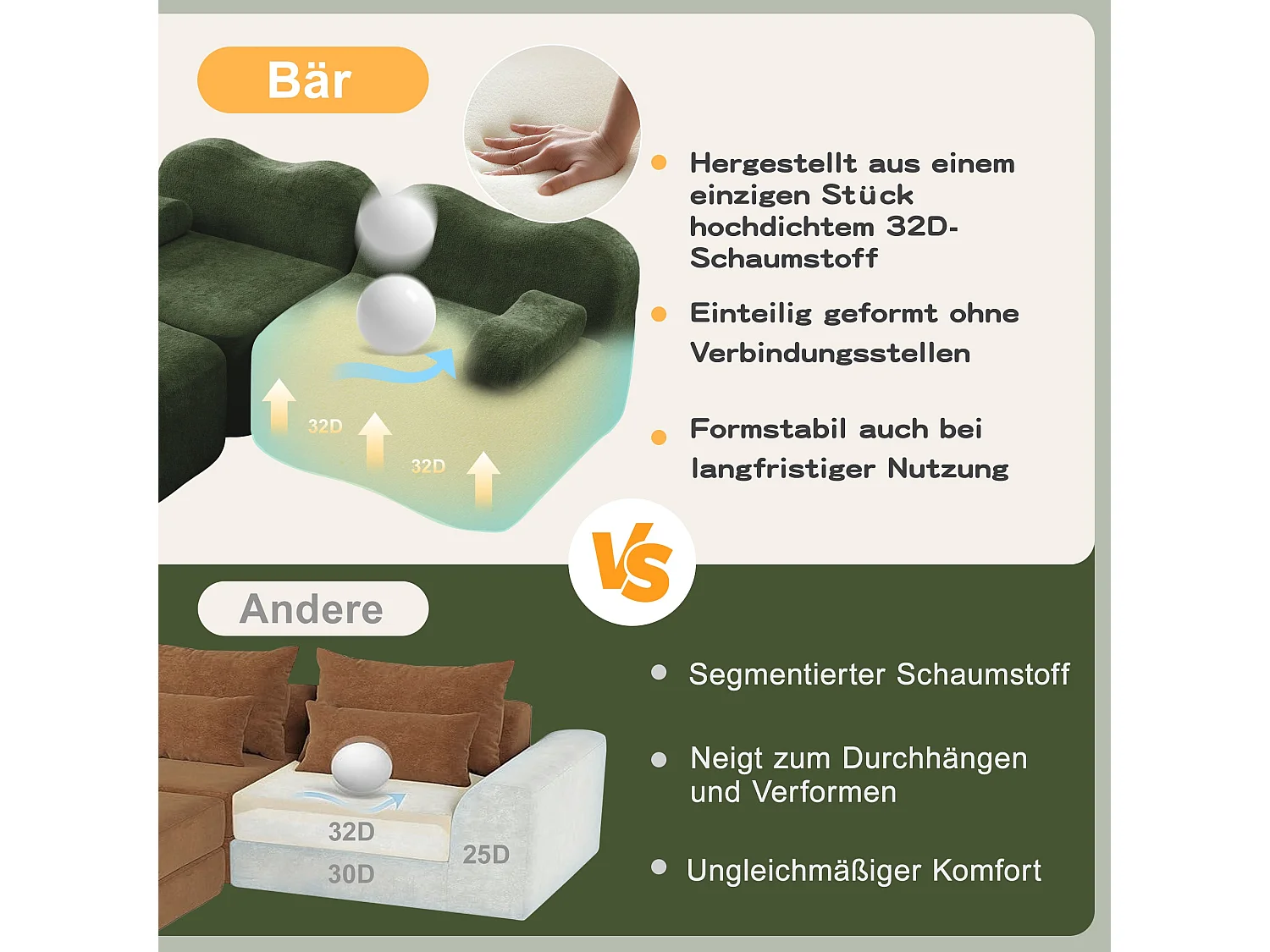 Canapé modulaire 2 places en velours vert foncé, forme ondulée