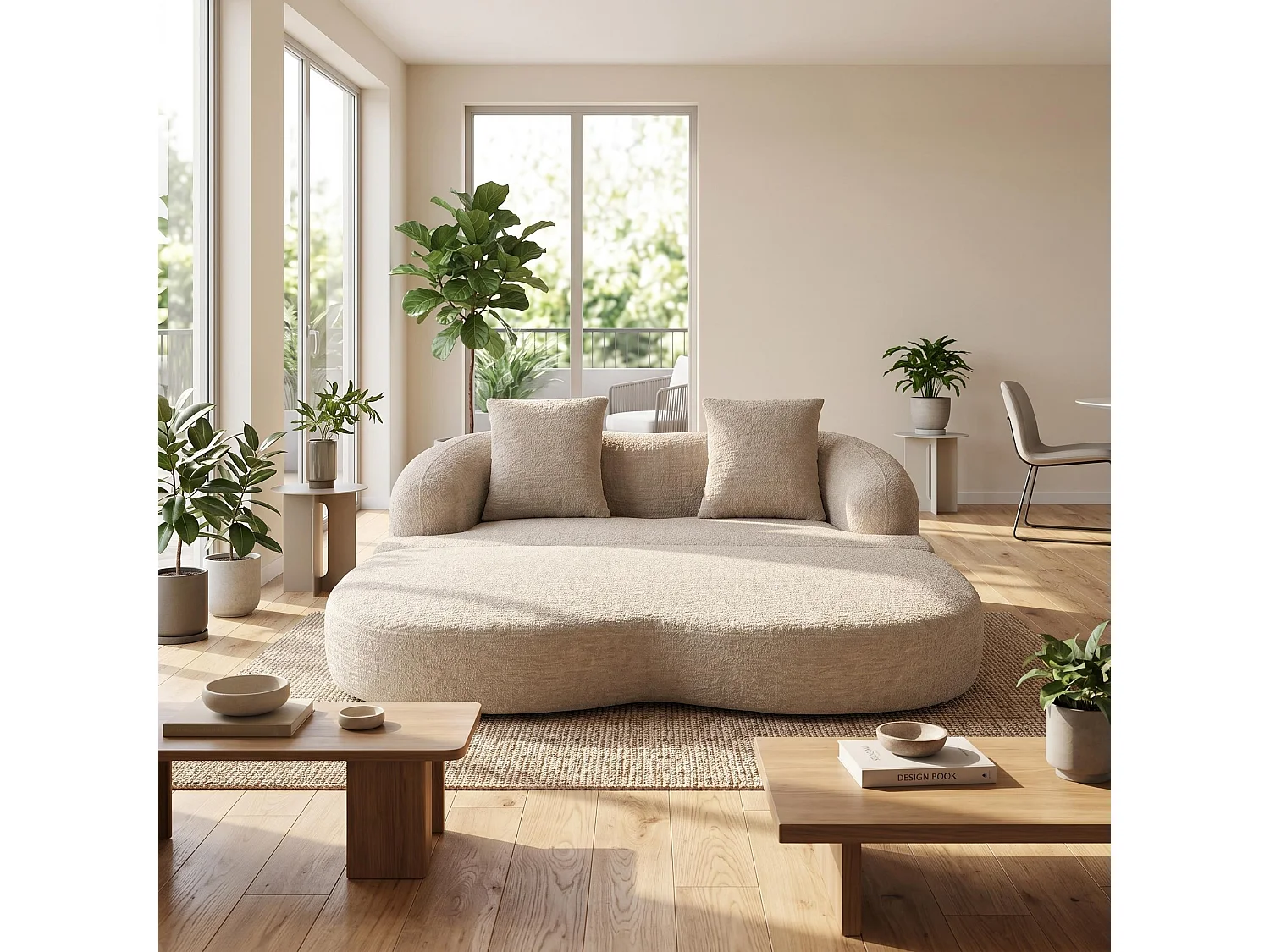 Canapé-lit convertible en chenille beige sans montage 157x84cm