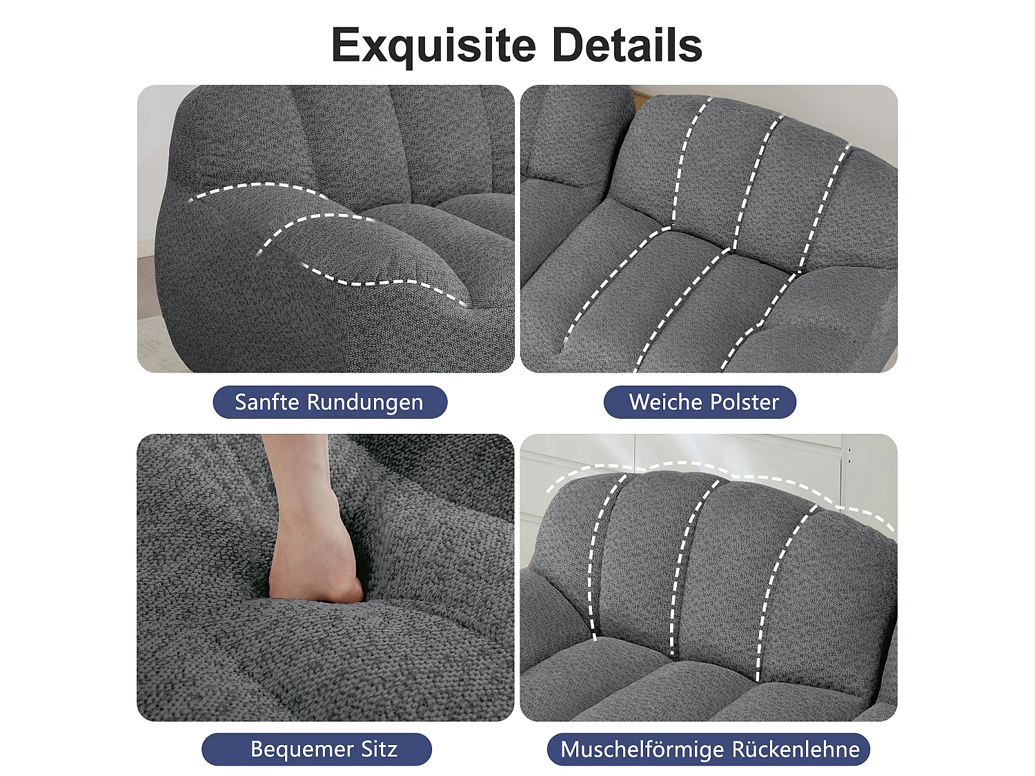 Canapé modulaire 2 places gris avec pouf , tissu polaire