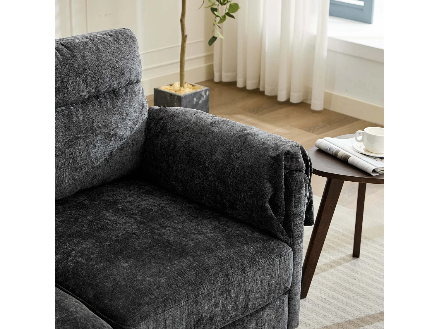 Canapé 2 places compact en chenille douce noire 124x70x85cm