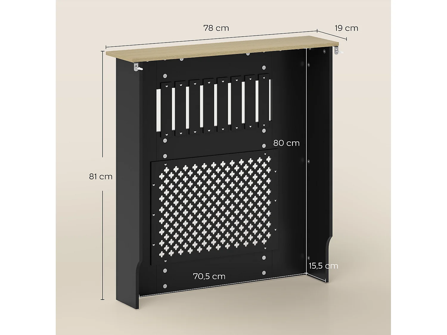 Cache-radiateur design motif étoile dim. 68 x 64 x 80 cm effet bois noir