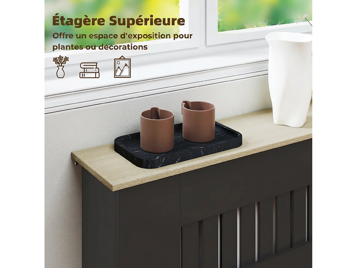 Cache-radiateur design motif étoile dim. 68 x 64 x 80 cm effet bois noir