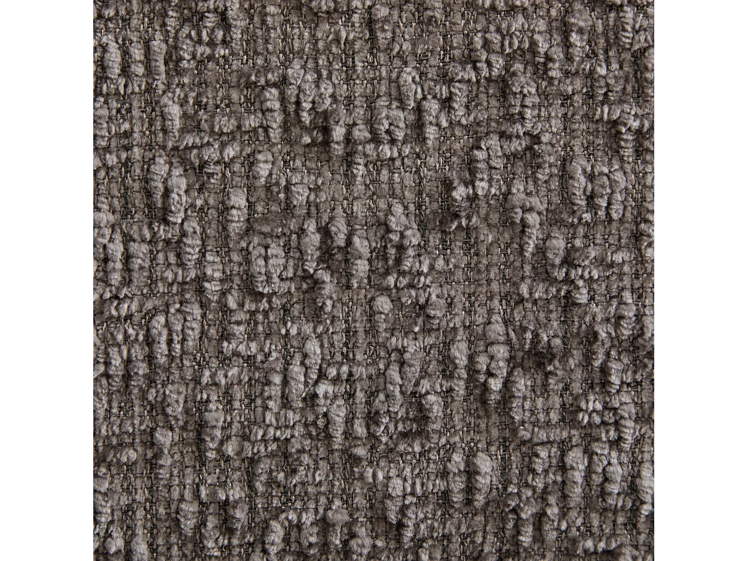 Canapé d’angle 3 places en chenille gris bouclette texturée accoudoirs