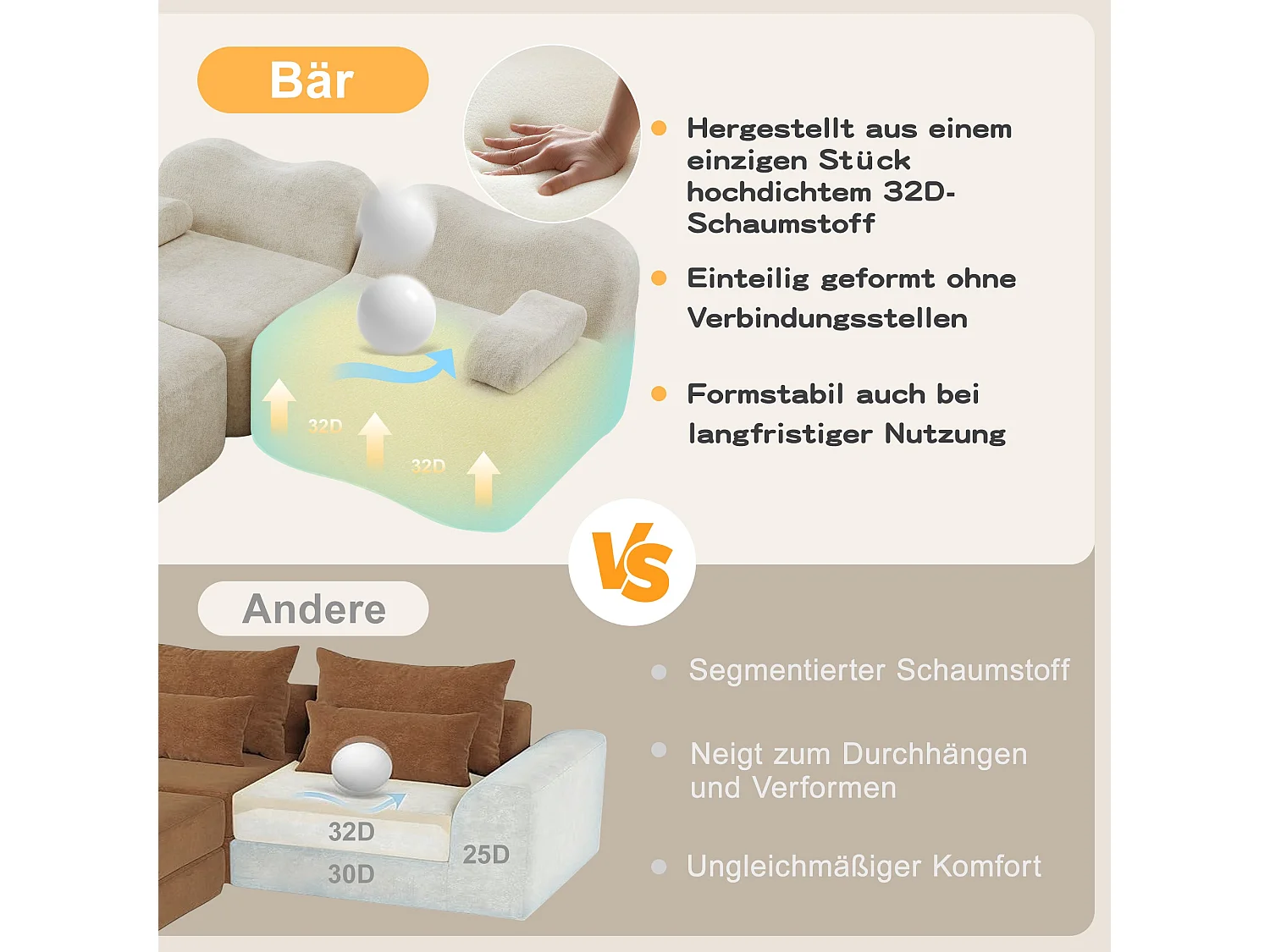 Canapé d'angle modulaire 2 places en velours beige avec pouf