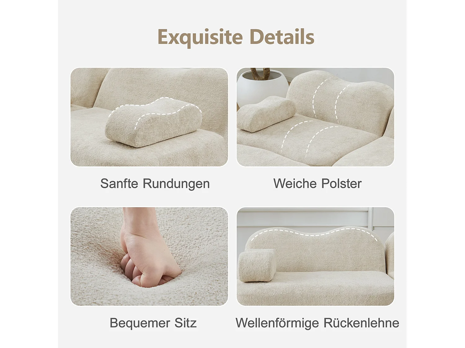 Canapé d'angle modulaire 2 places en velours beige avec pouf