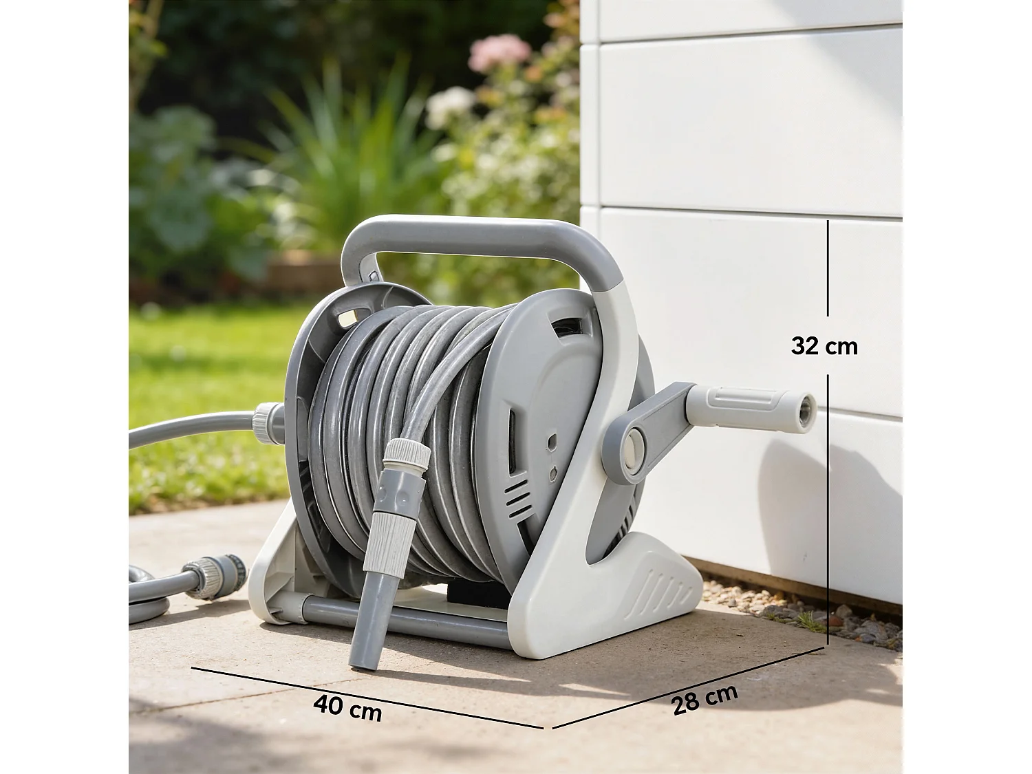 Dévidoir mural portable 2 en 1 enrouleur auto tuyau 20+2m lance arrosage 2 modes