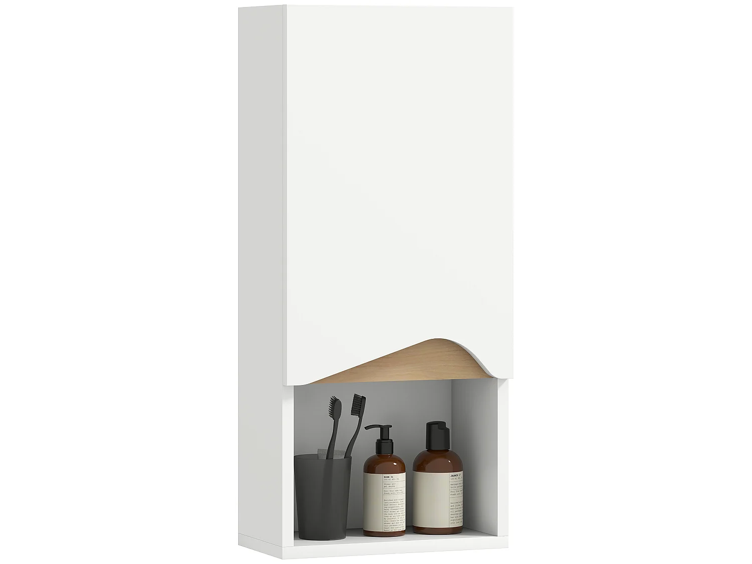 Armoire murale salle de bain design porte asymétrique étagère niche naturel blanc