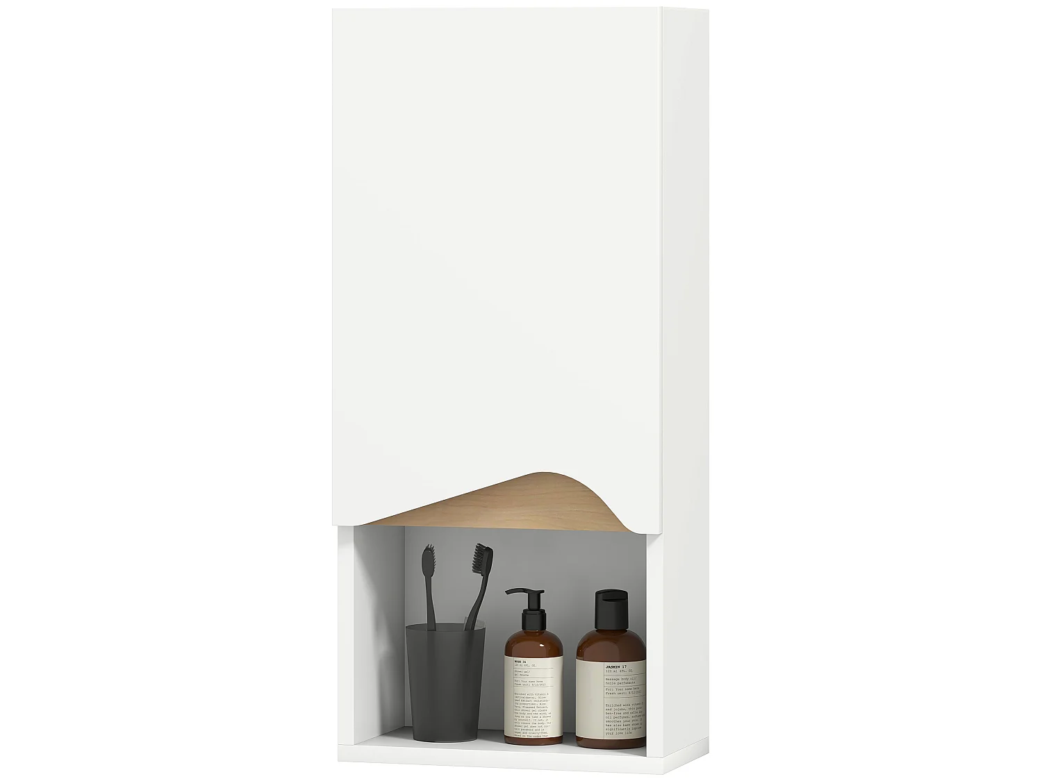 Armoire murale salle de bain design porte asymétrique étagère niche naturel blanc