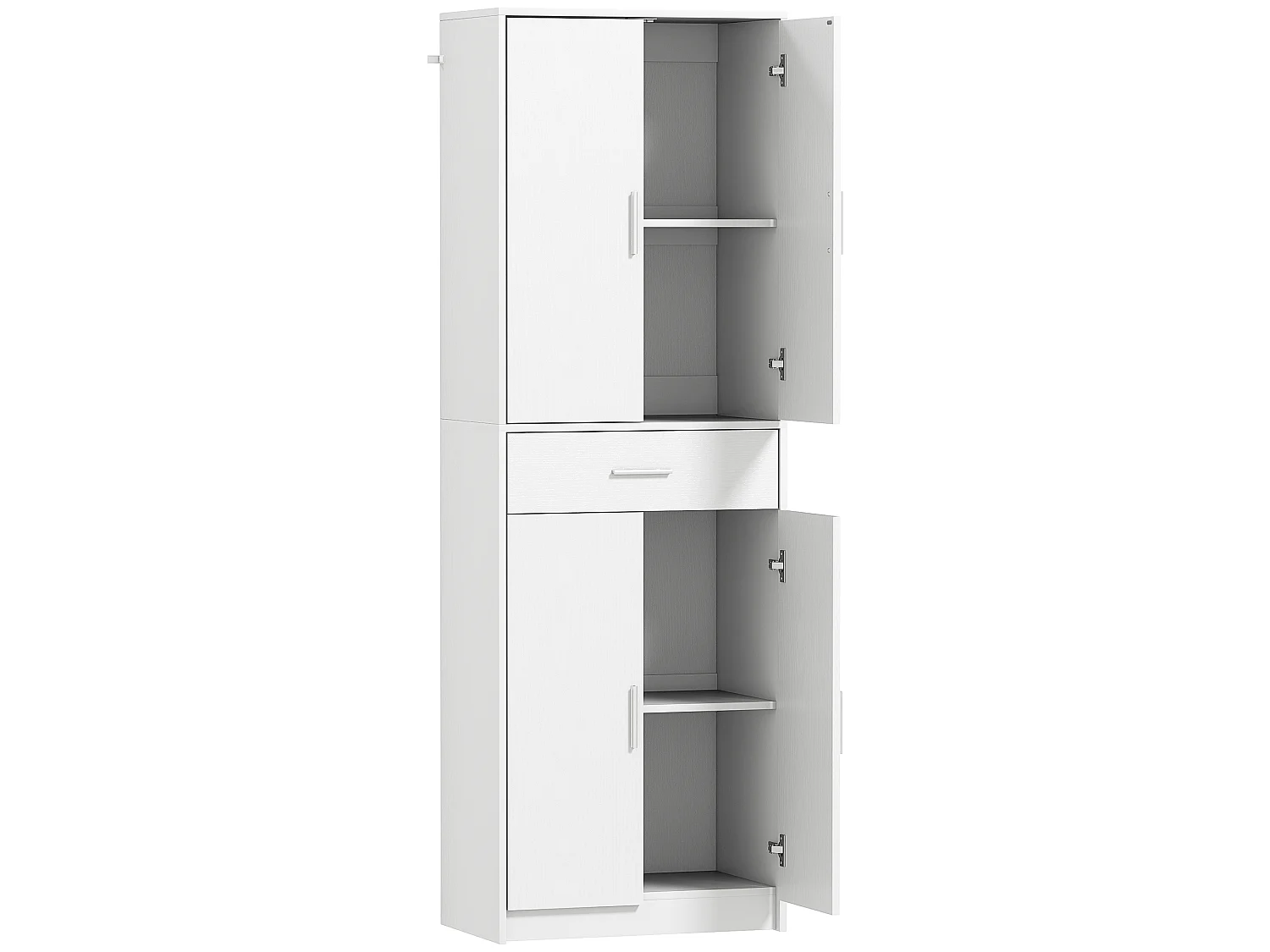 Armoire de cuisine multi-rangement - 4 portes, 2 étagères, tiroir - dim. 60 x 35 x 180 cm - effet bois blanc