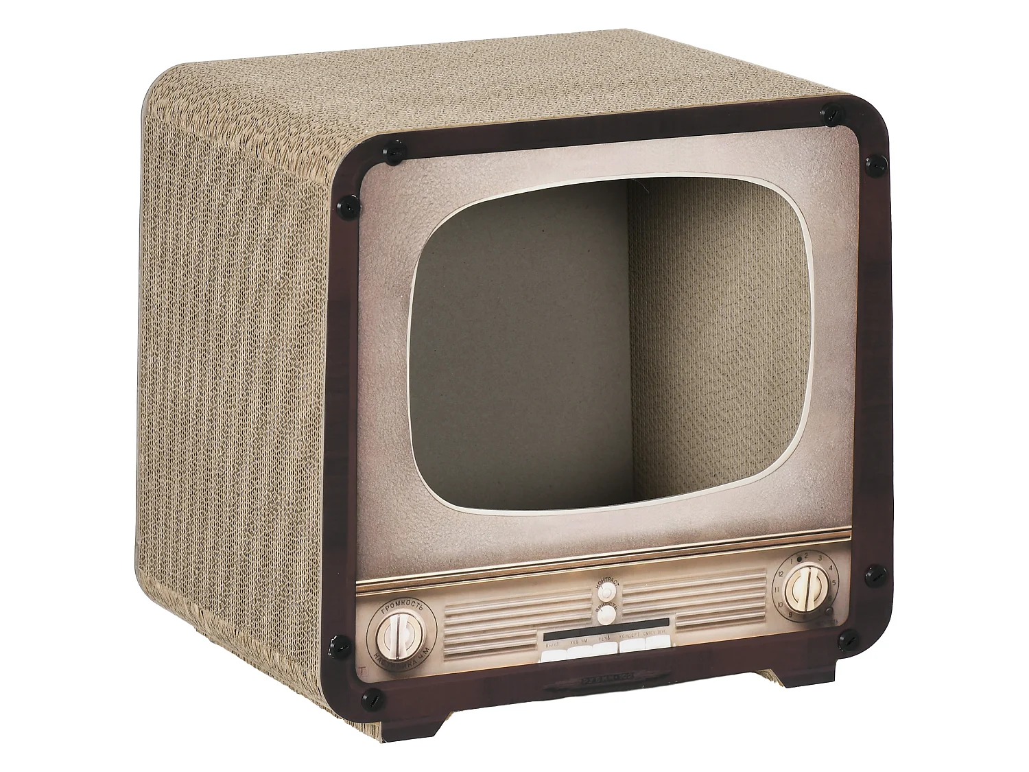 Grattoir niche chat 2 en 1 design télévision vintage 39 x 29 x 37 cm marron