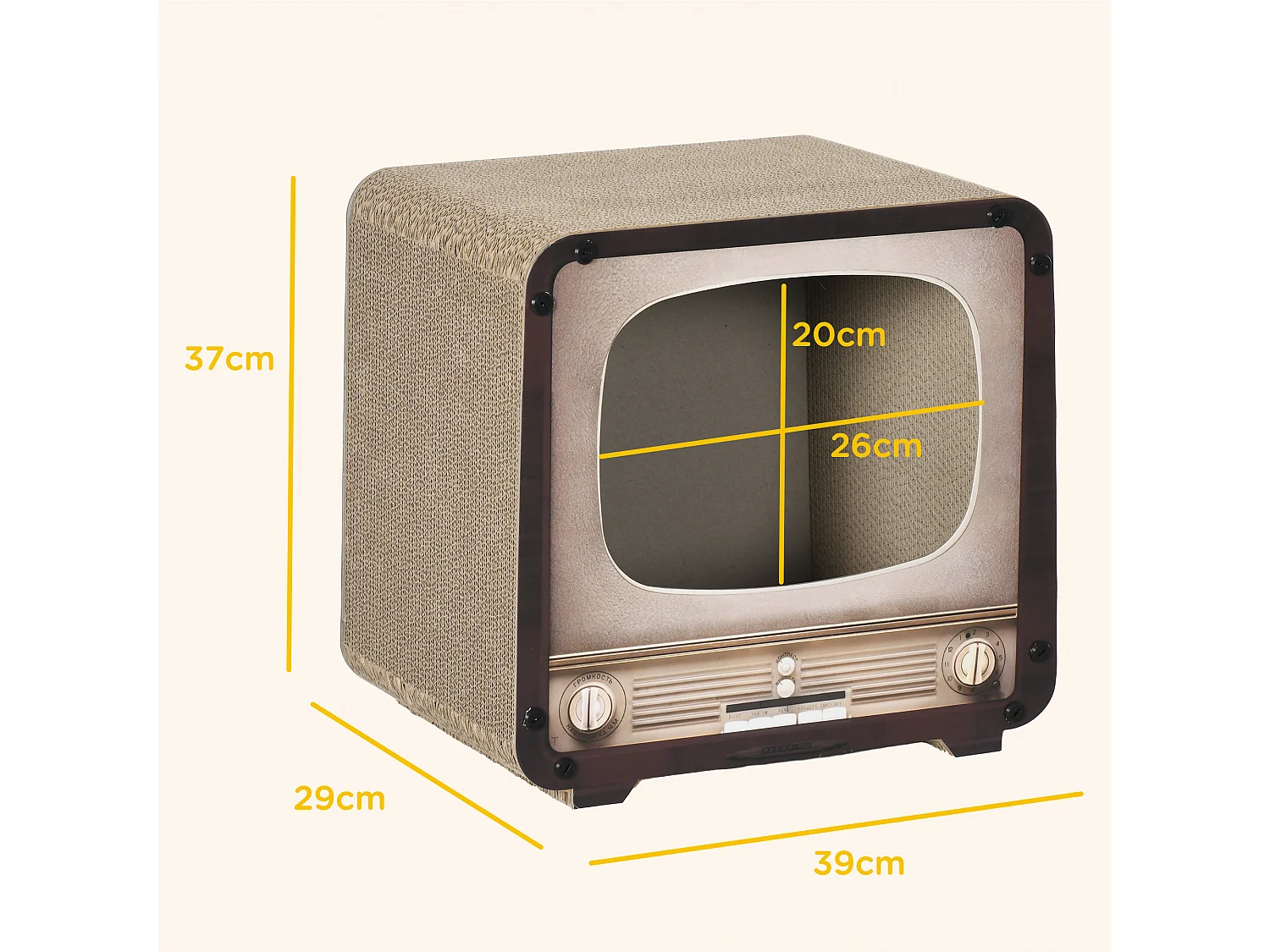 Grattoir niche chat 2 en 1 design télévision vintage 39 x 29 x 37 cm marron