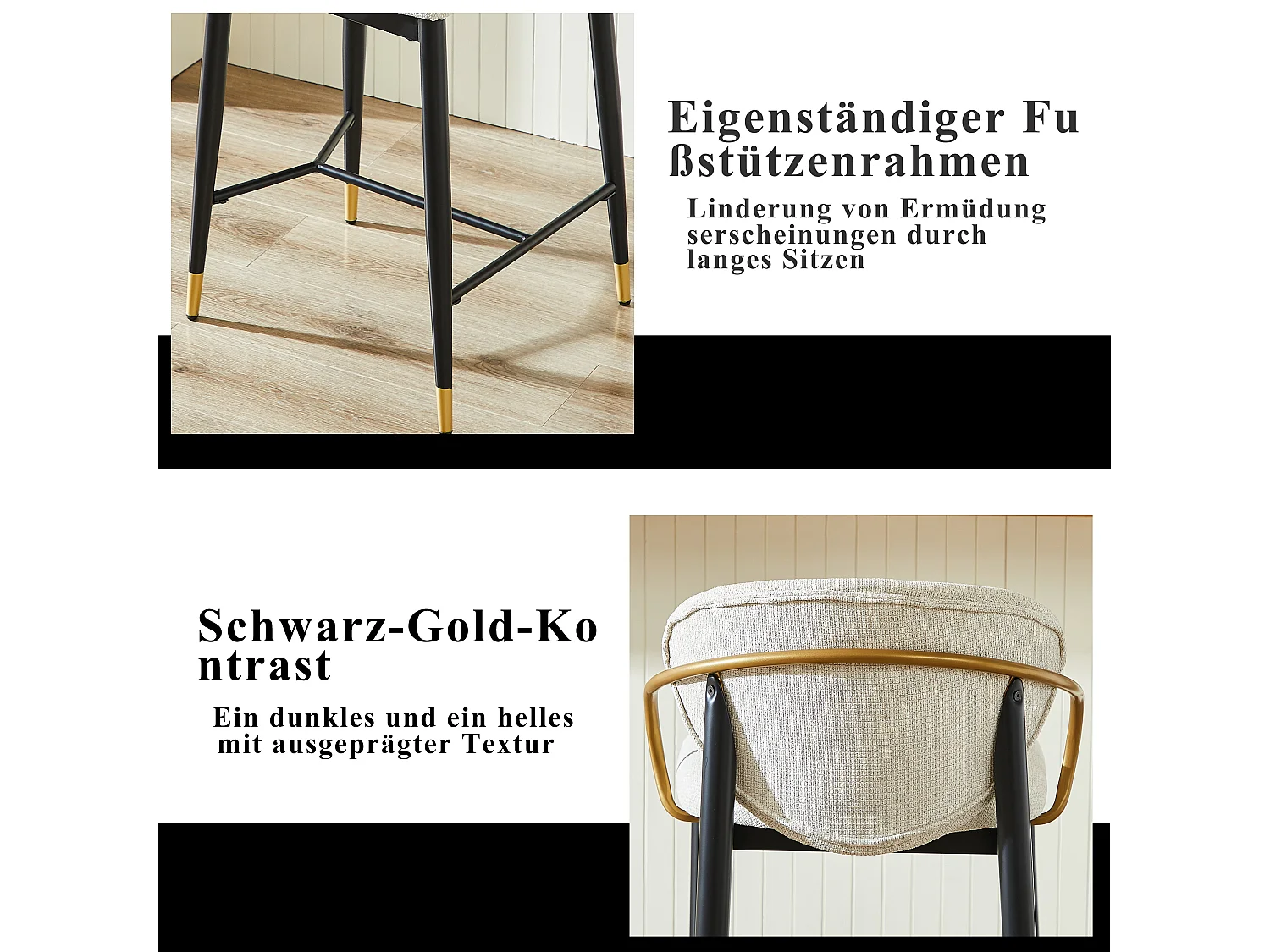 Lot de 2 tabourets de bar en chenille beige accents dorés