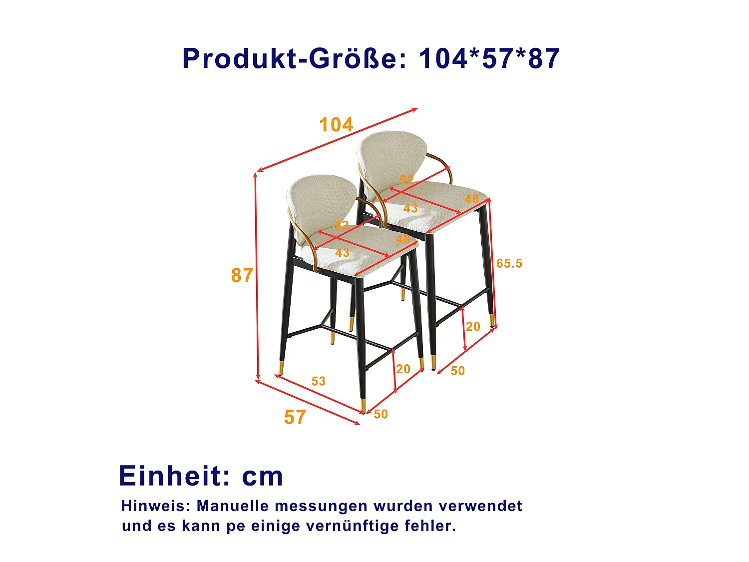 Lot de 2 tabourets de bar en chenille beige accents dorés