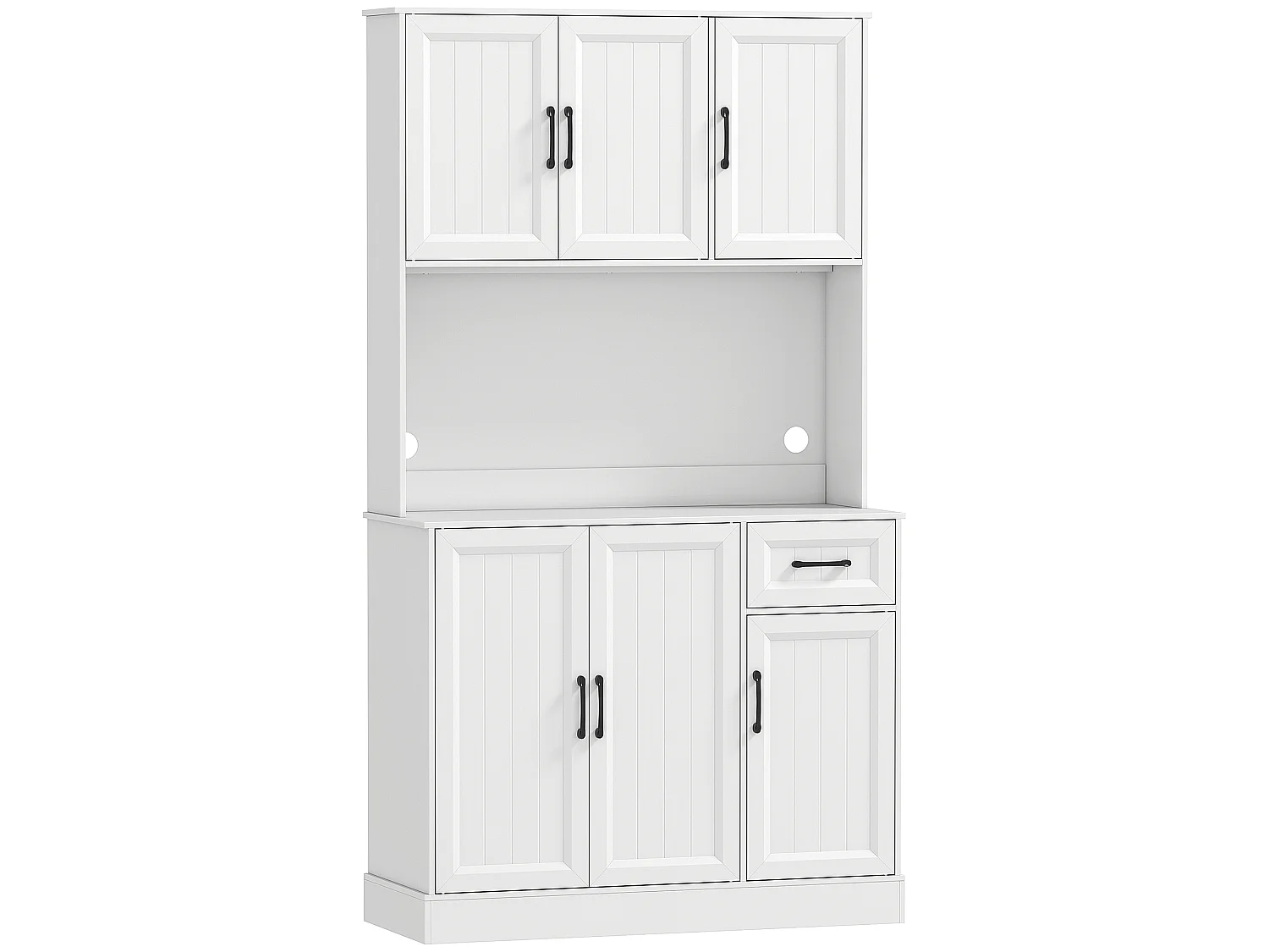 Buffet haut de cuisine 6 portes 4 étagères tiroir grande niche blanc noir