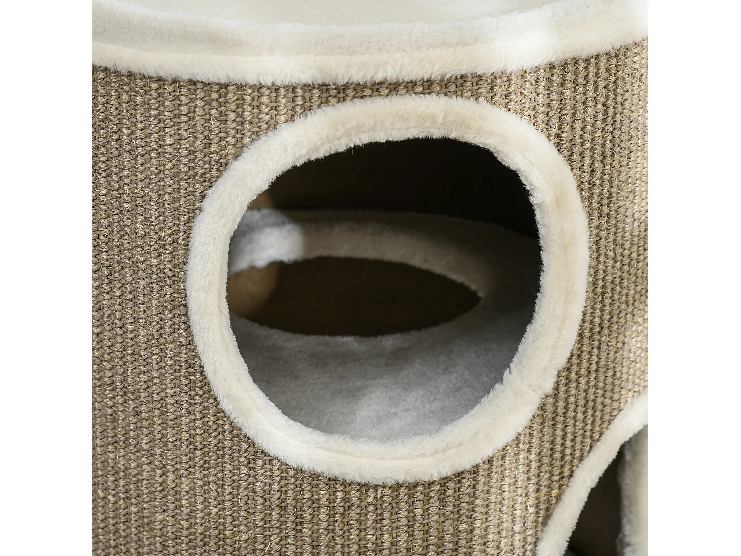 Arbre à chat cylindrique - tour à griffer pour chat - tonneau griffoir - 3 niveaux + plateforme - sisal peluche brun clair