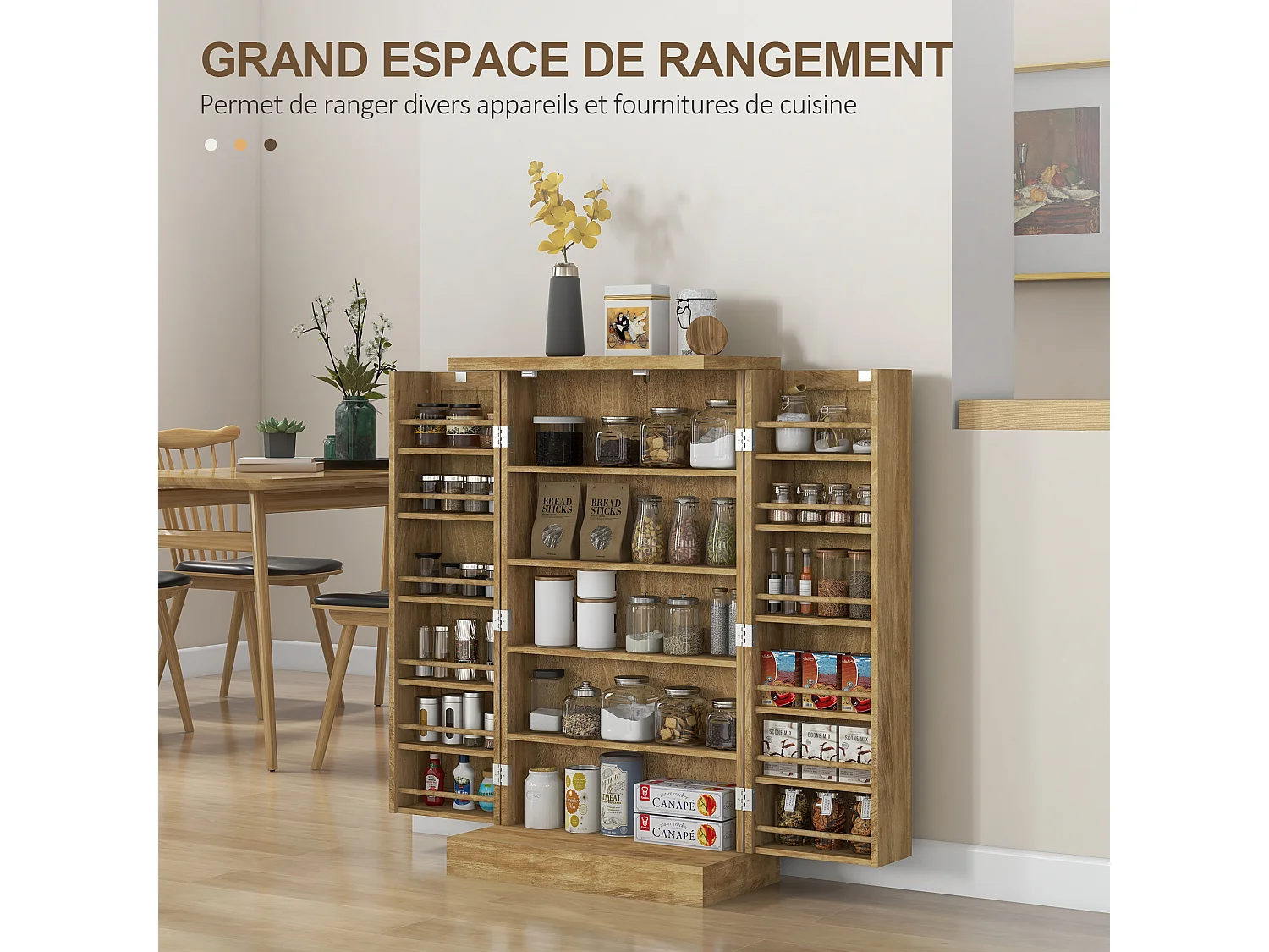 Armoire de cuisine rangement épices 2 portes 4 étagères 12 porte-épices dim. 60 x 30 x 104 cm rotin effet bois