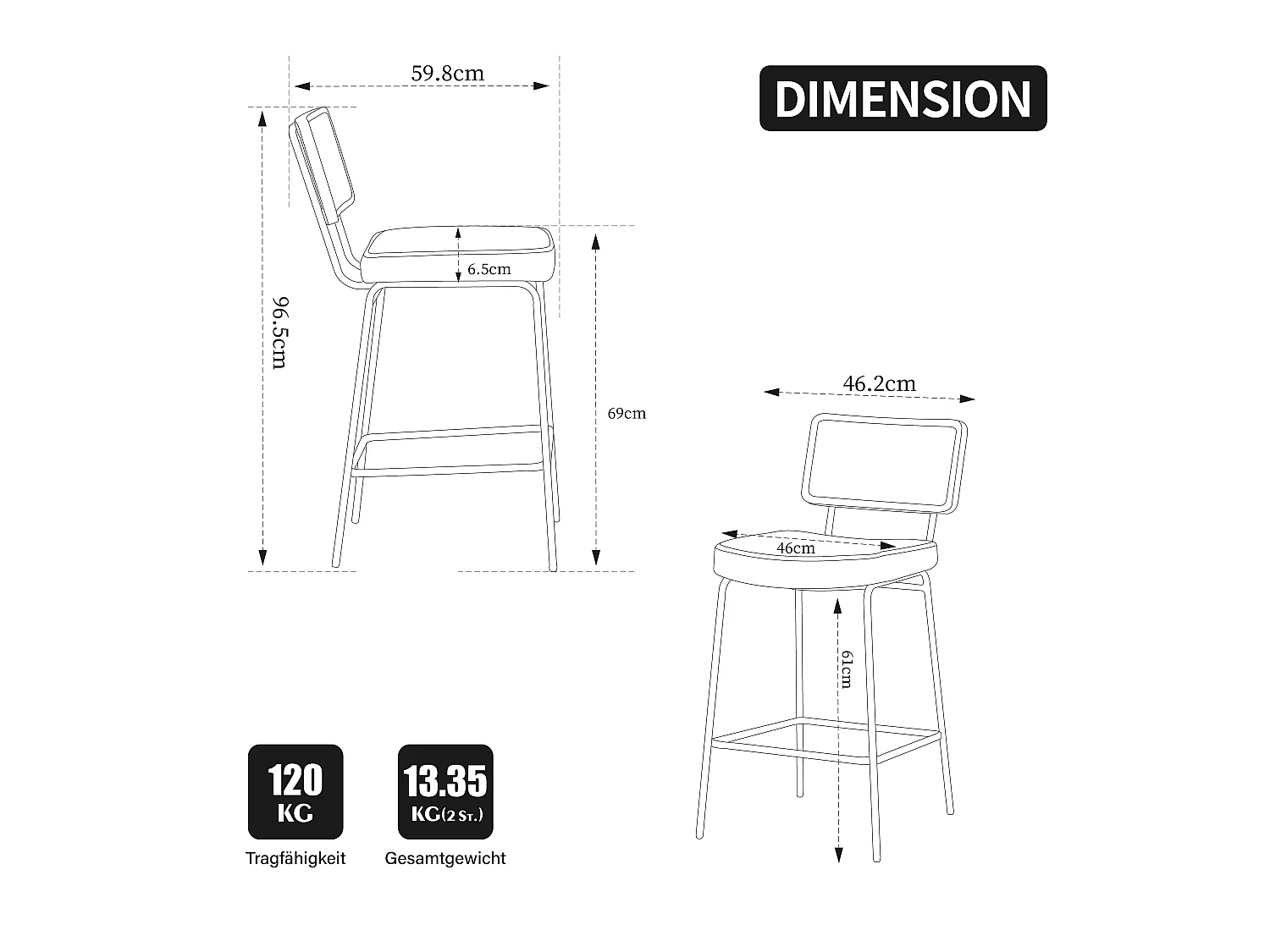 Lot de 2 tabourets de bar chenille bouclette beige dossier en rotin