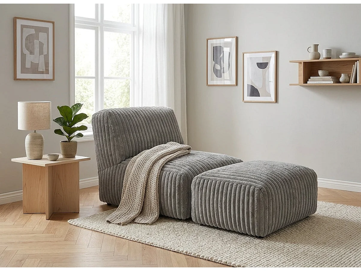 Méridienne capitonnée en flanelle gris claire, chaise longue