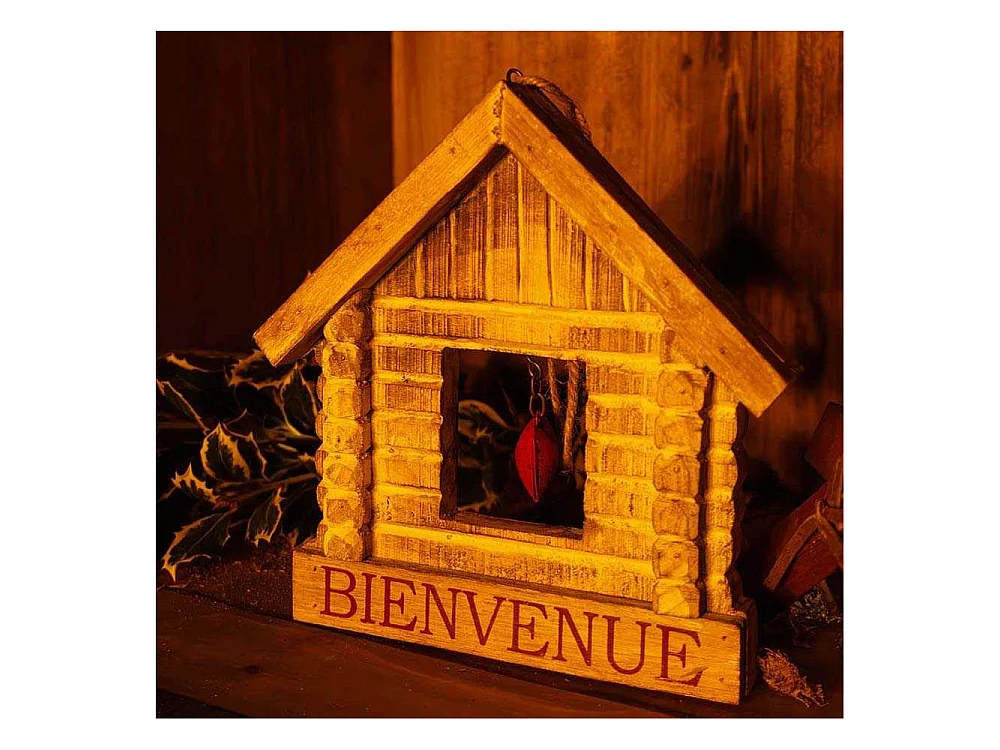 Maison en bois de peuplier coeur rouge Bienvenue