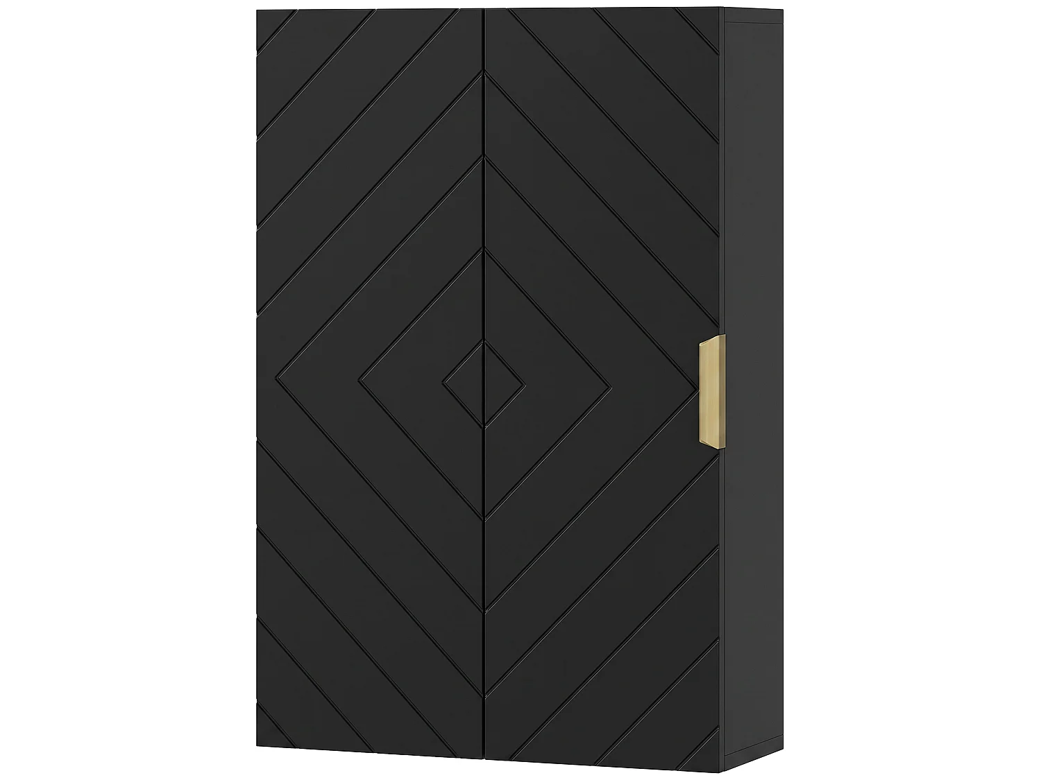 Armoire murale de salle de bain - porte, 2 étagères - poignée métal doré MDF noir