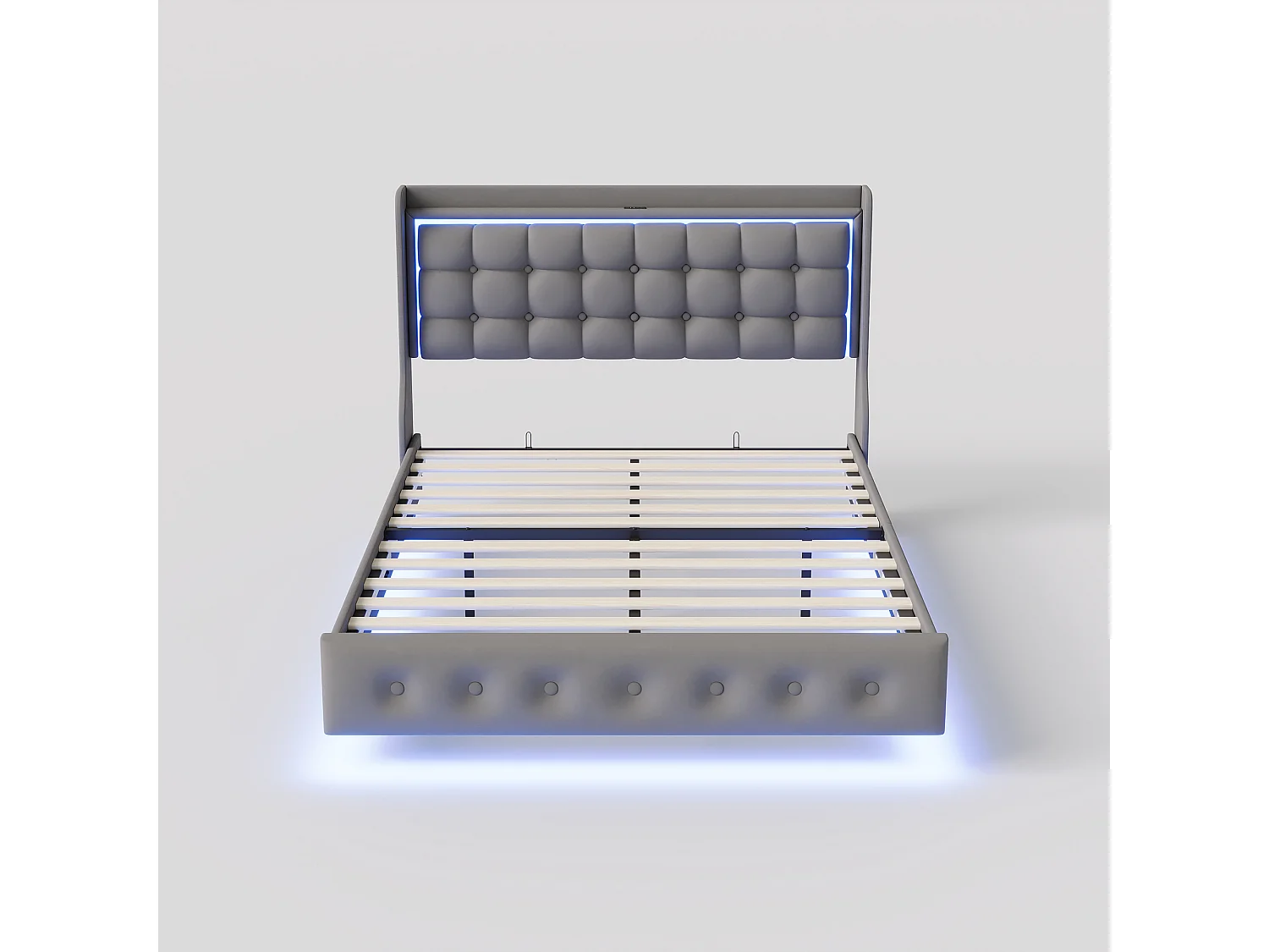 Lit Double 140x200CM - Lit Flottant LED - Tête de lit avec 2 USB/Type-C - Cadre de Lit Adulte avec Sommier - Tissu Velours Gris