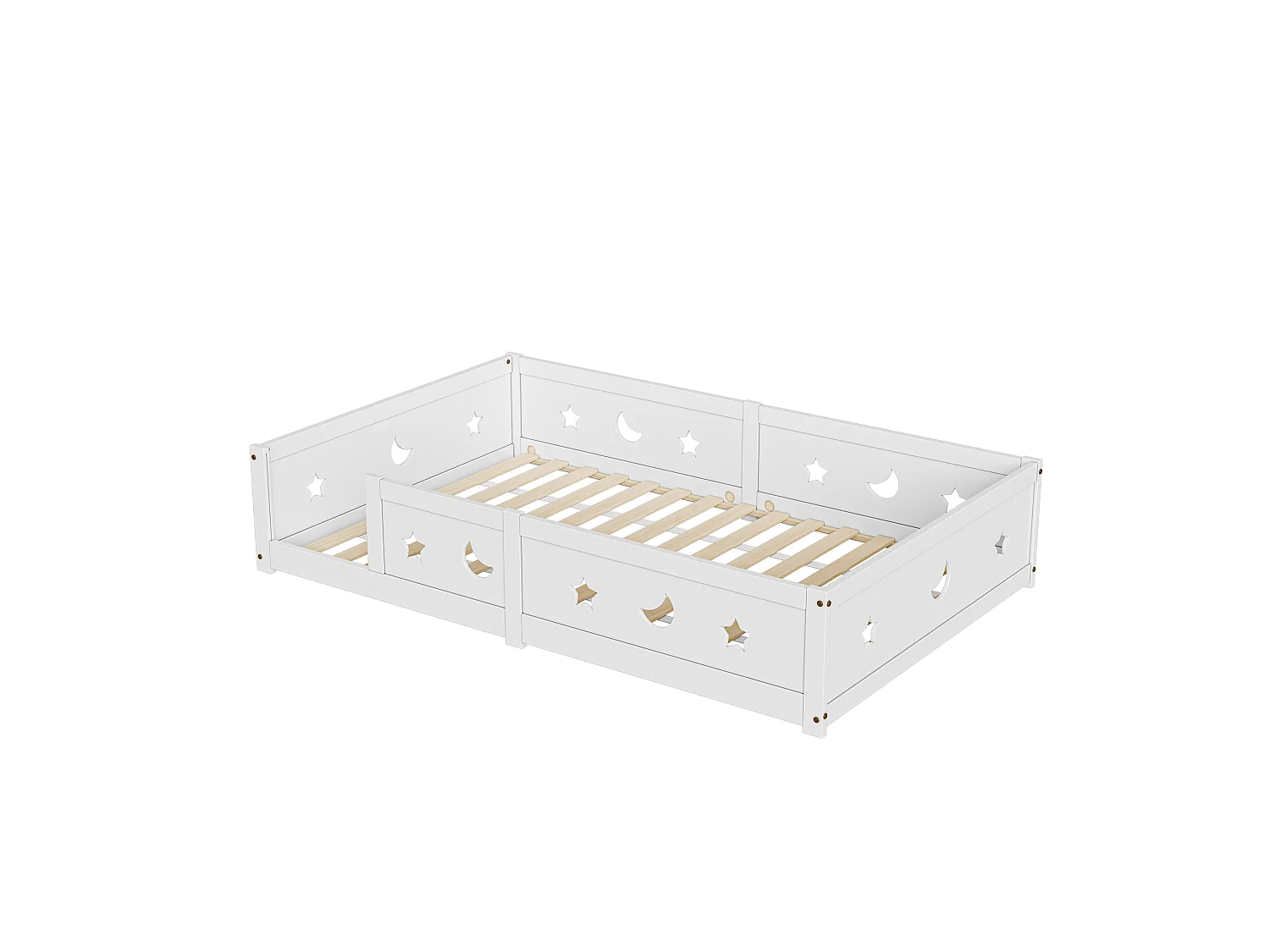 Lit au Sol Bébé 140x200 cm, Lit Montessori en Bois avec Barrière de Sécurité et Sommier à Lattes, Cadre de Lit Simple pour Enfants, Facile à Assembler