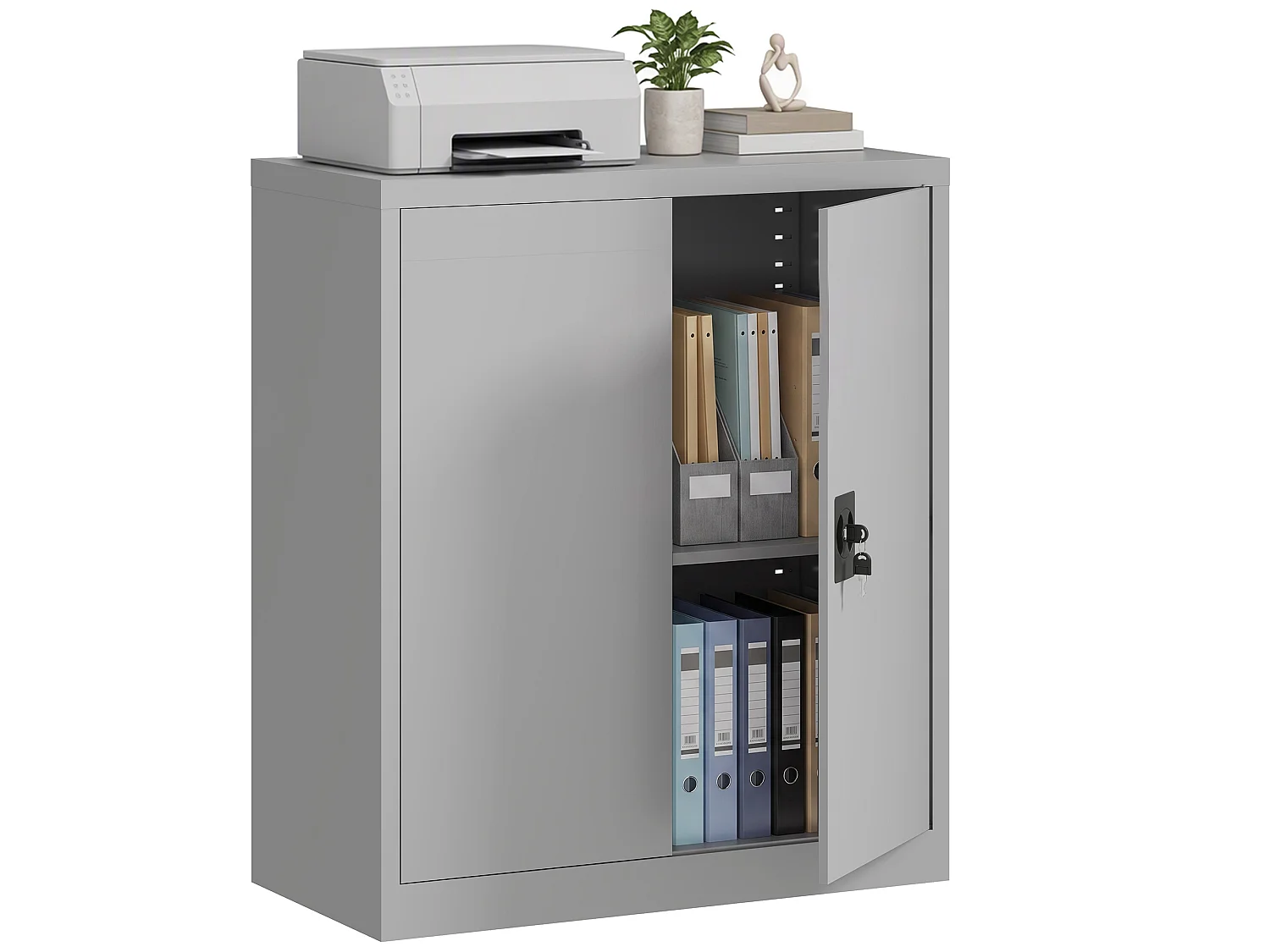 Armoire de bureau métal verrouillable 2 portes étagère gris