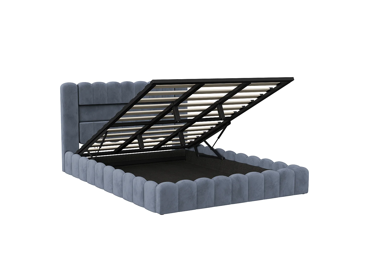 Lit Coffre Bubble 180x200 cm, lit double rembourré avec éclairage LED et USB, lit hydraulique avec sommier et tête de lit,lit pour adolescent Velours Gris
